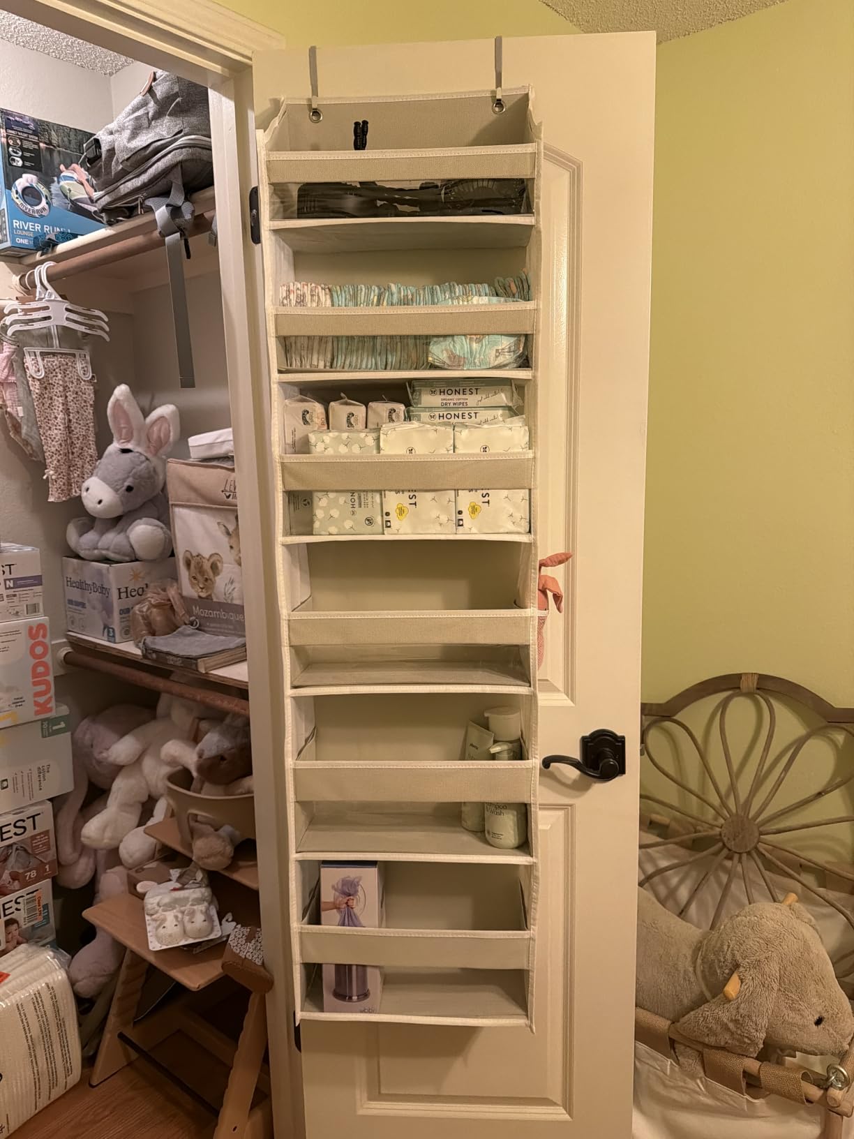 HOMELUX THEORY Over the Door Organizer, 6-Tier, 100D Fabric, Ivory 1pc | Over the door shoe organizer, 50 lbs capacity, 12 side mesh pockets, 100D extra thick fabric, Closet & entryway storage customer photo 2