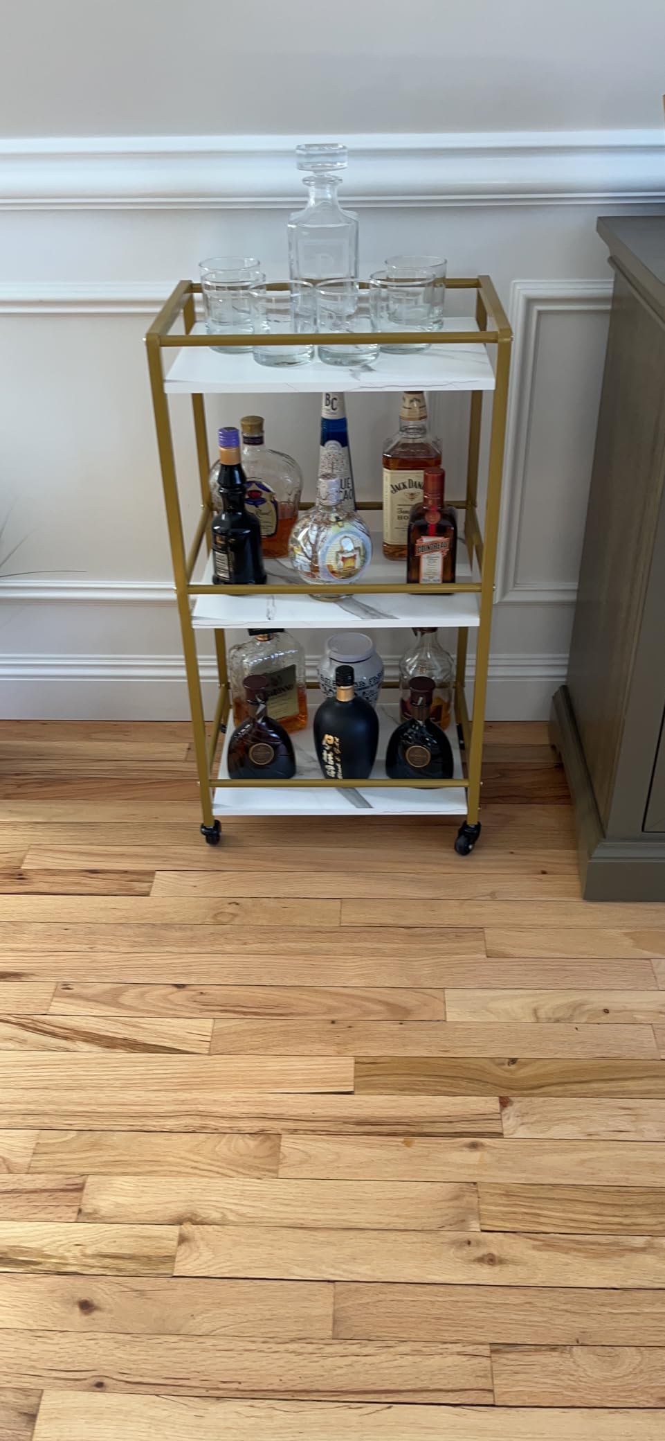 Lifewit Mini 3 Tier Rolling Bar Cart with Lockable Wheels, Rustic Brown | Drink serving liquor utility cart for dining living room, compact size 17 x 11.8 x 32.1 inch, mobile wine storage trolley customer photo 1