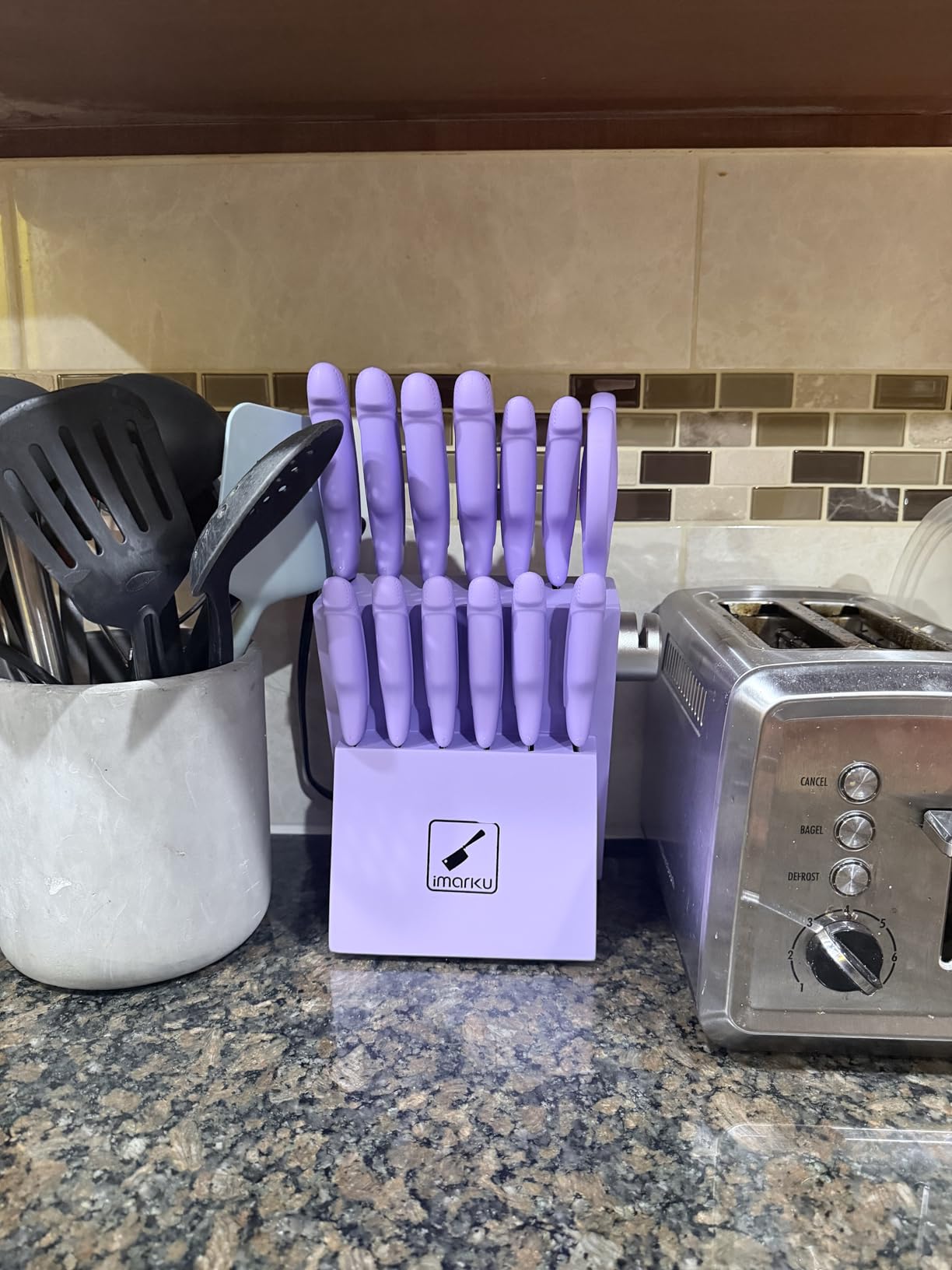 imarku G14 Japanese Kitchen Knife Set, Stainless Steel with Block, 14pc | Built-in sharpener, nonslip handle, dishwasher safe. 56HRC high-carbon steel, FSC wood block, rust-resistant customer photo 1