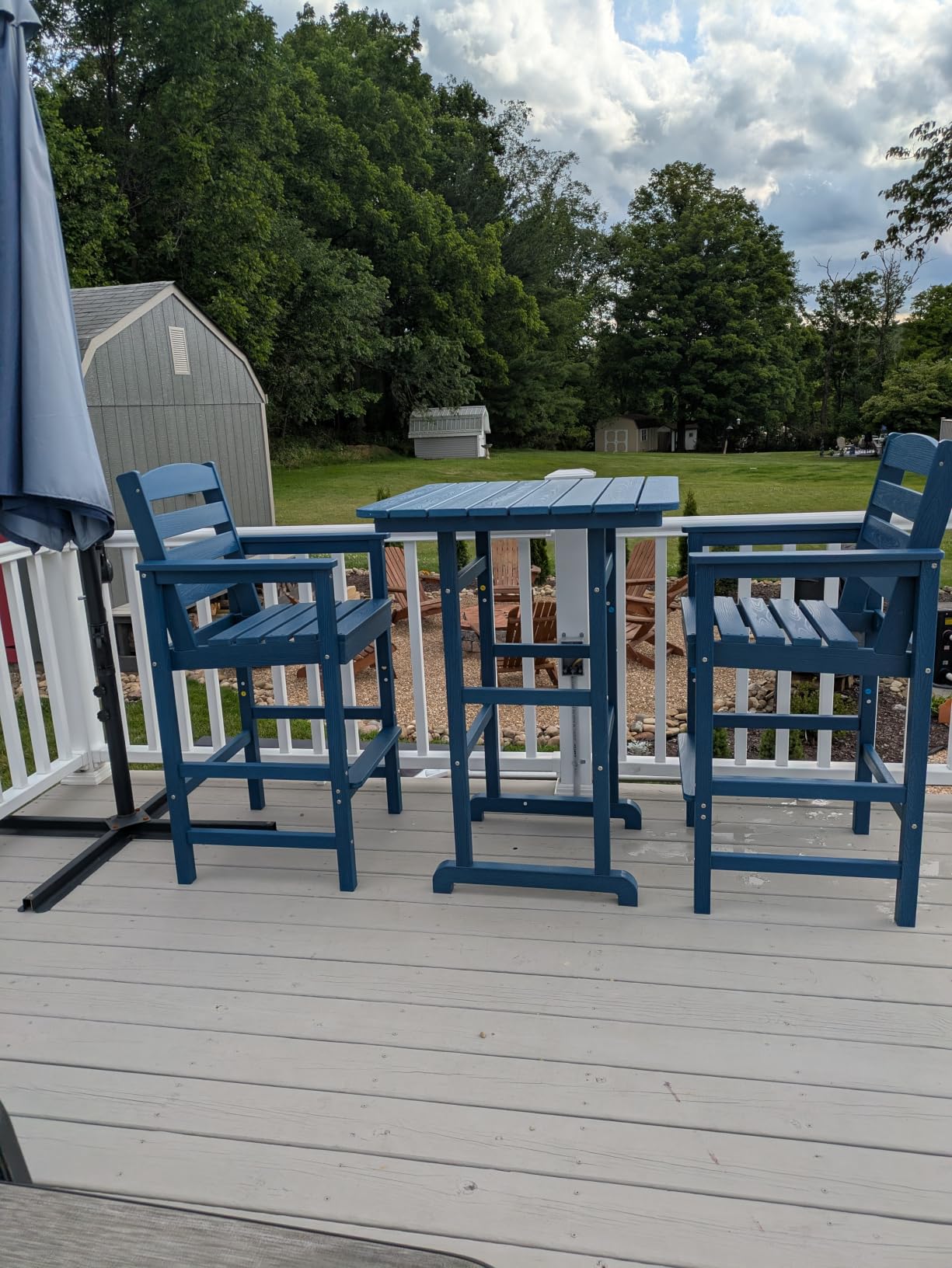 SERWALL 3 Pcs HDPE Bar Height Adirondack Chairs and Bar Table Set, Blue customer photo 1