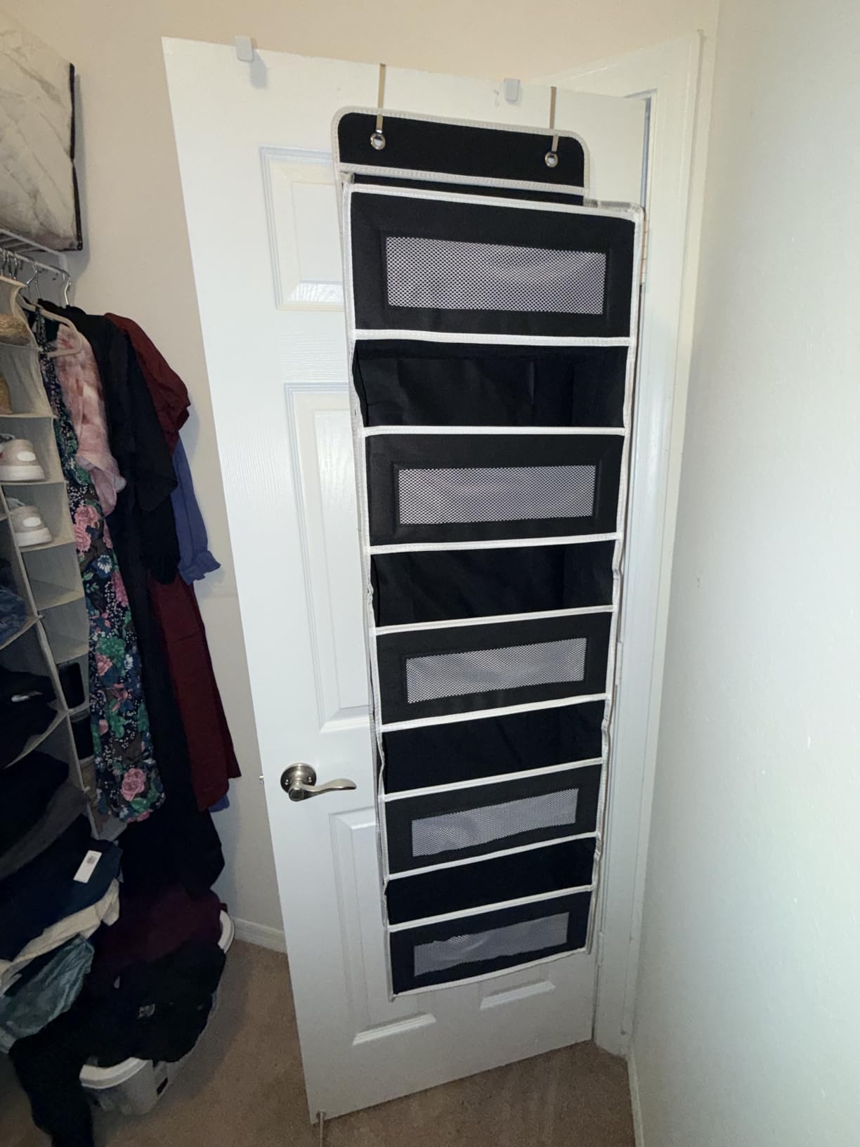 JARLINK Over the Door Organizer for Bedroom, Pantry, Bathroom, 5 Shelf Grey | Anti-Tilt Design, 44 lb Load Capacity, Hanging Door Organizer with 5 Large Capacity Pockets, Behind Door Storage for Nursery customer photo 1