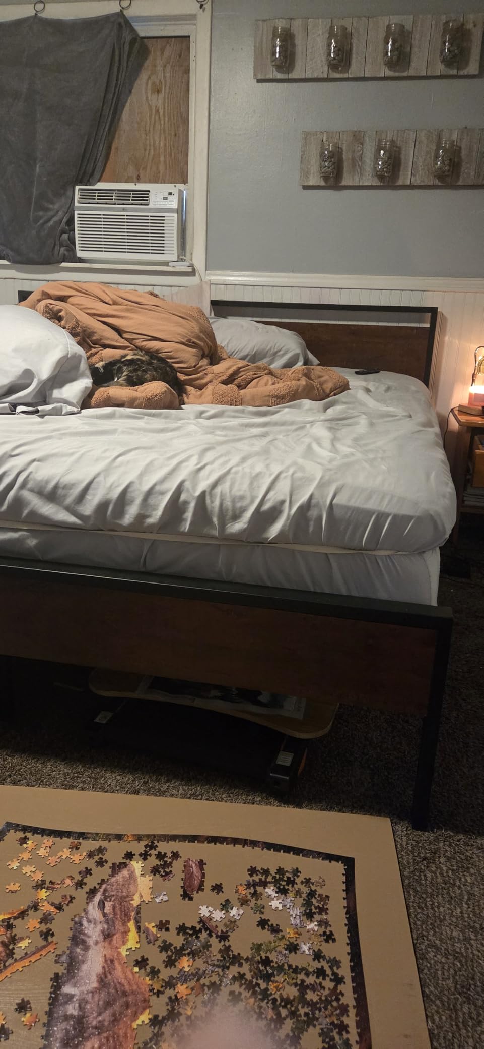 SHA CERLIN 14 Inch Queen Size Metal Platform Bed Frame with Wooden Headboard and Footboard, Mattress Foundation, No Box Spring Needed, Large Under Bed Storage, Non-Slip Without Noise, Black Oak customer photo 1