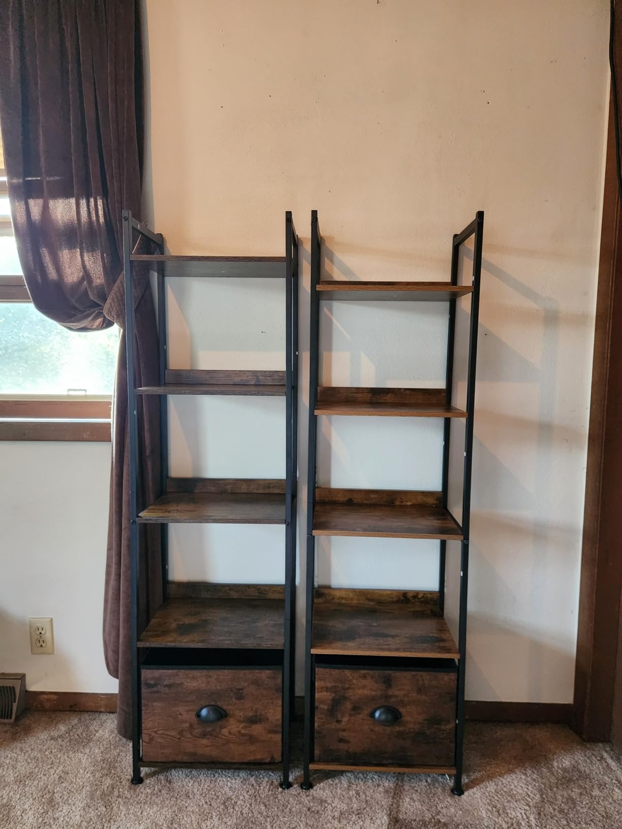 Furologee 5 Tier Bookshelf with Drawer, Tall Narrow Bookcase with Shelves, Wood and Metal Bookshelves Storage Organizer, Industrial Display Standing Shelf Unit for Bedroom, Living Room, Rustic Brown customer photo 2