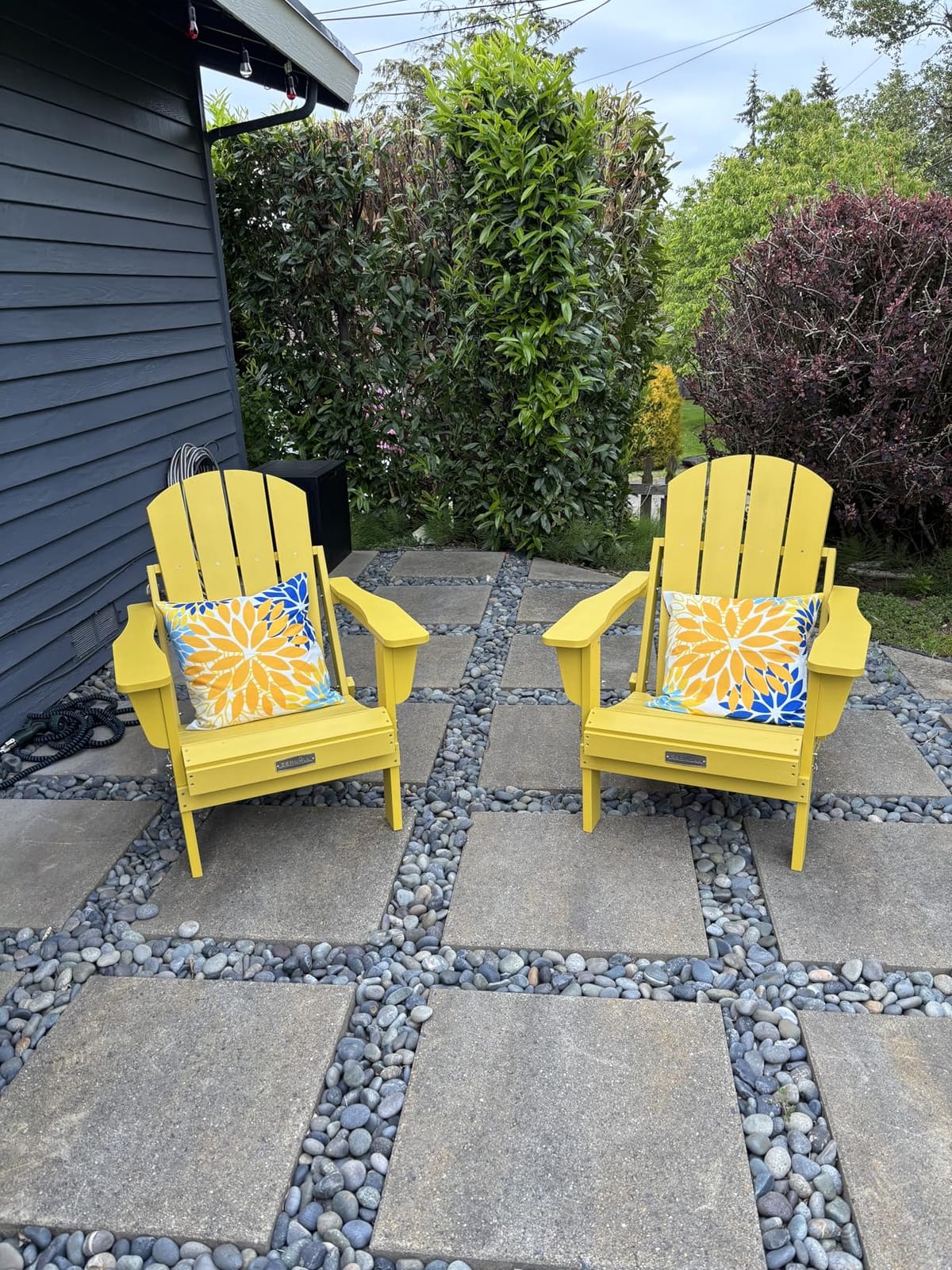 SERWALL Folding Adirondack Chair Set of 4, Fire Pit with Cup Holder -Black customer photo 2