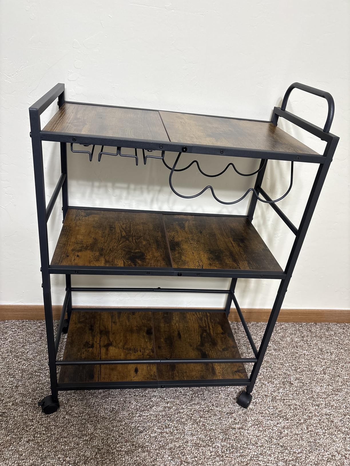 Bar Cart, Serving Cart for Home, Microwave Cart, Drink Cart, Mobile Kitchen Shelf with Wine Rack and Glass Holder, Rolling Beverage Cart for Dining Room(Rustic Brown and Black) customer photo 2