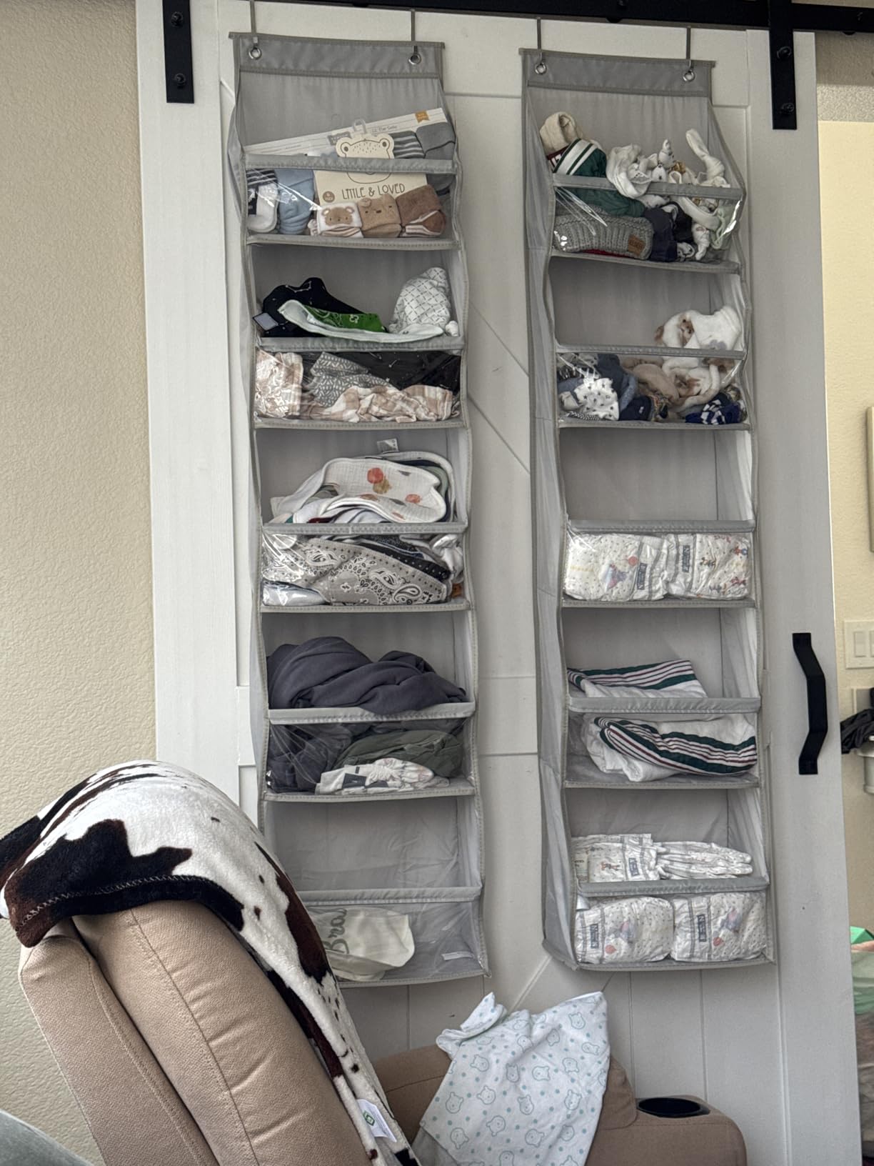 AOODA 2 Pack Over the Door Organizer, Large Capacity Closet Door Hanging Organizer, Clear Deep Pockets Baby Organizer Storage for Nursery, Bathroom, Bedroom, Pantry, Diapers (Grey) customer photo 2