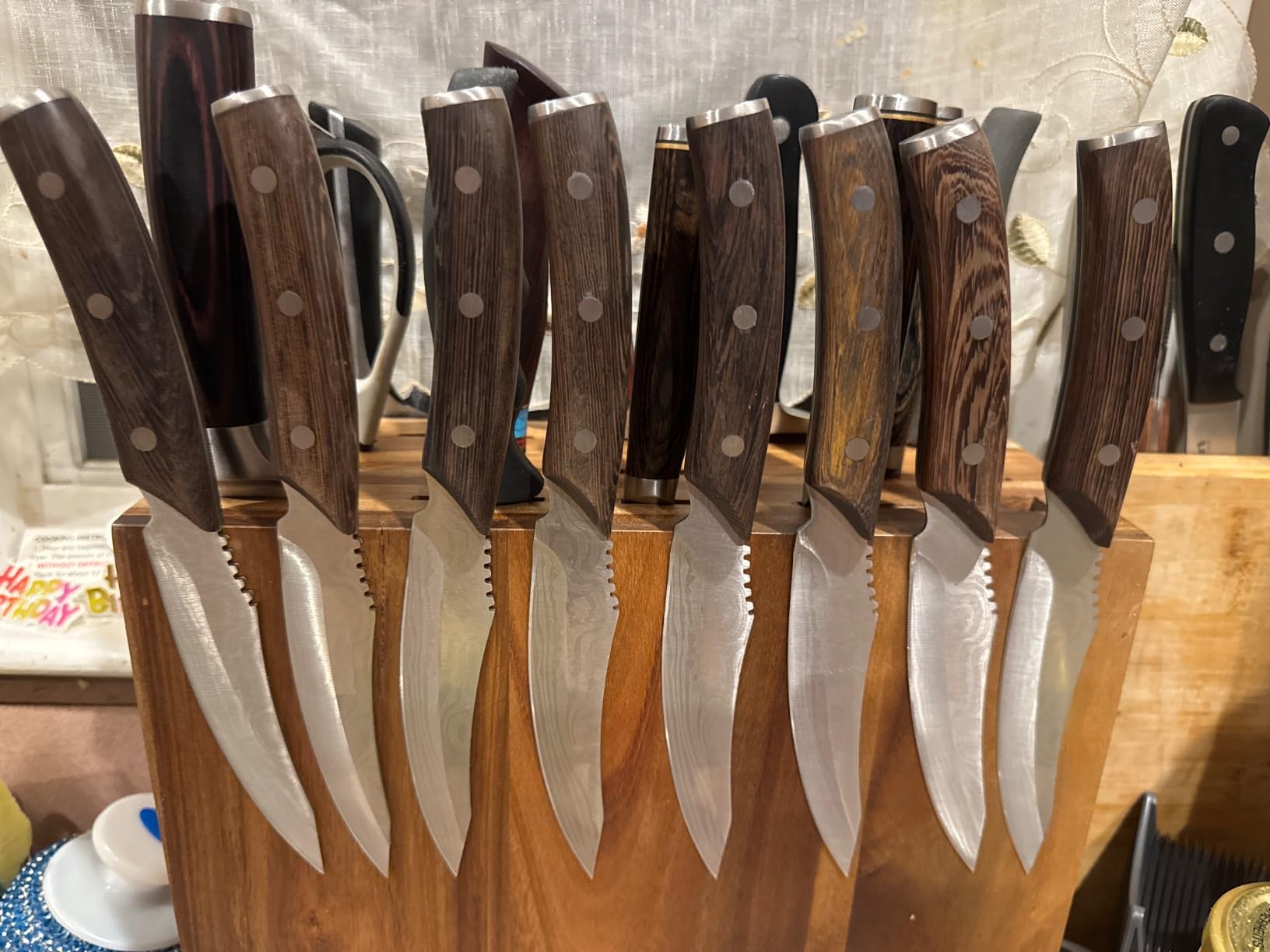 SYOKAMI Steak Knives Set of 8, 4.8 Inch Dinner Knives with Wooden Handle, Carbon Steel, Japanese Style, Non Serrated, Damascus Pattern Full Tang, Housewarming Holiday Cooking Gifts customer photo 2