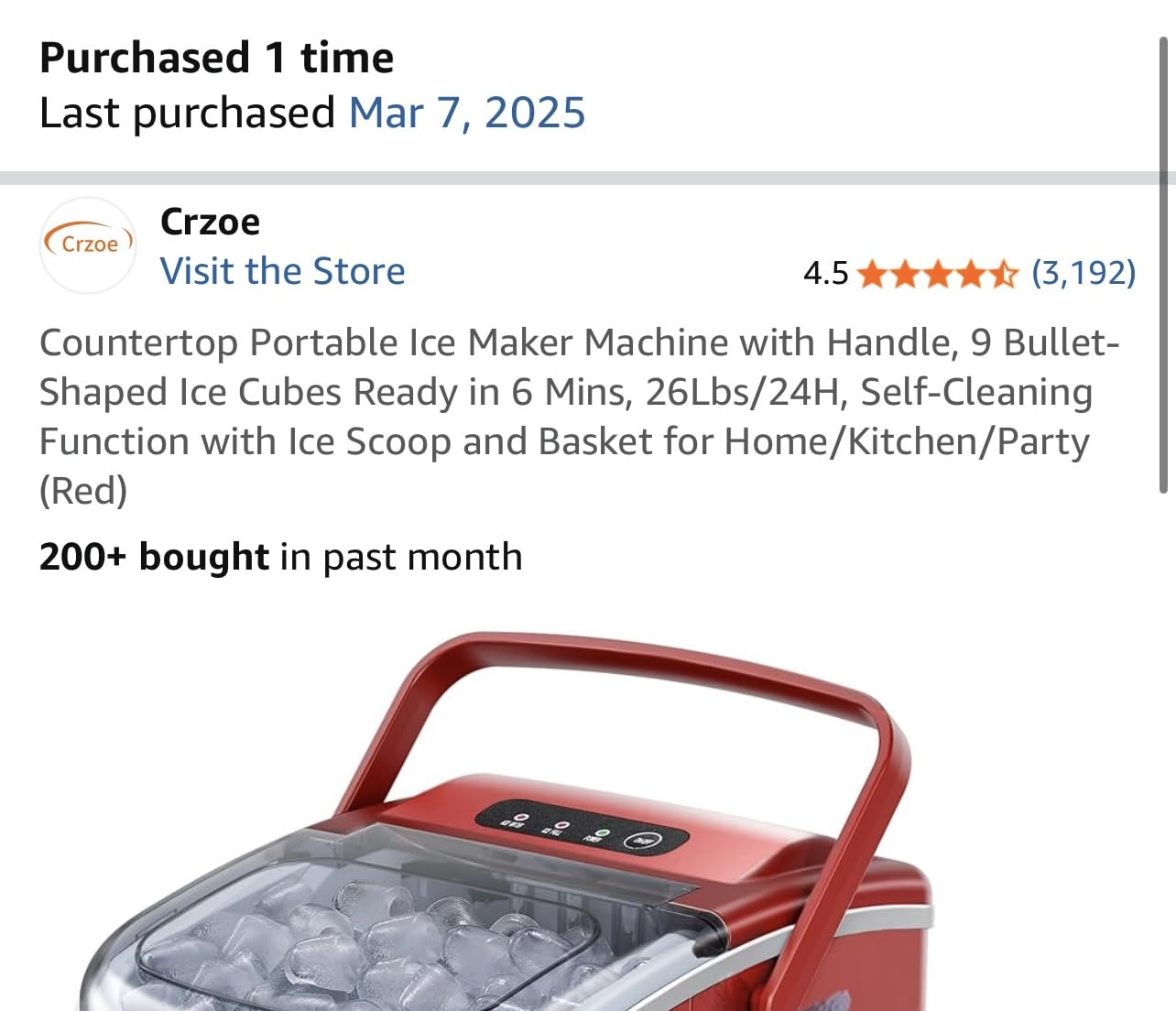 Crzoe Countertop Ice Maker, 26Lbs/24H, 2 Sizes of Ice, Self-Cleaning, Green customer photo 1