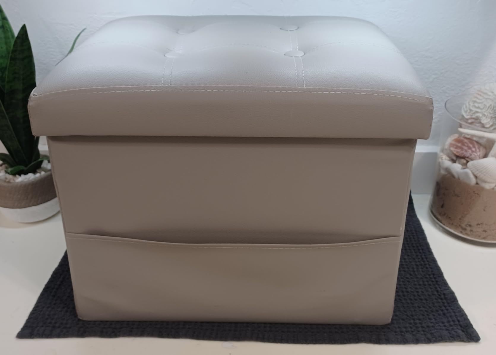 Ottoman with Storage, Folding Leather Foot Stools Ottoman for Dorm, Brown customer photo 2