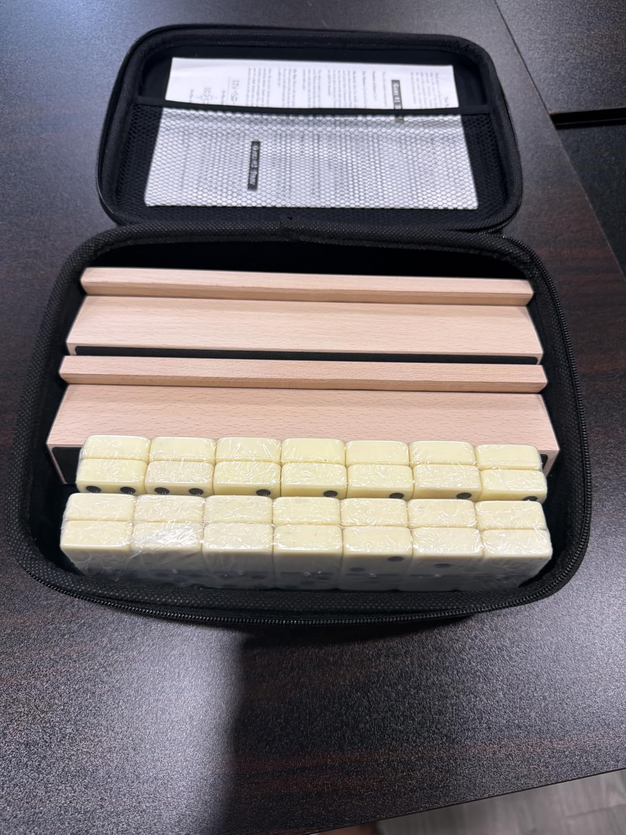Jumbo Dominos Set for Adults with 4 Wooden Racks/Trays, Double 6 Dominoes Travel Set with Portable Case Double Six Dominoes Set with 4 Tiles Holders, 28 Tiles Dominos Set for Family Board Games customer photo 1