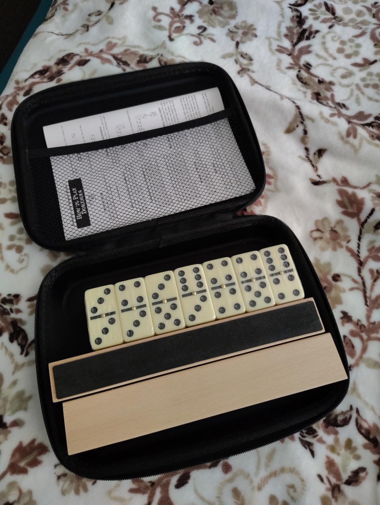 Jumbo Dominos Set for Adults with 4 Wooden Racks/Trays, Double 6 Dominoes Travel Set with Portable Case Double Six Dominoes Set with 4 Tiles Holders, 28 Tiles Dominos Set for Family Board Games customer photo 2
