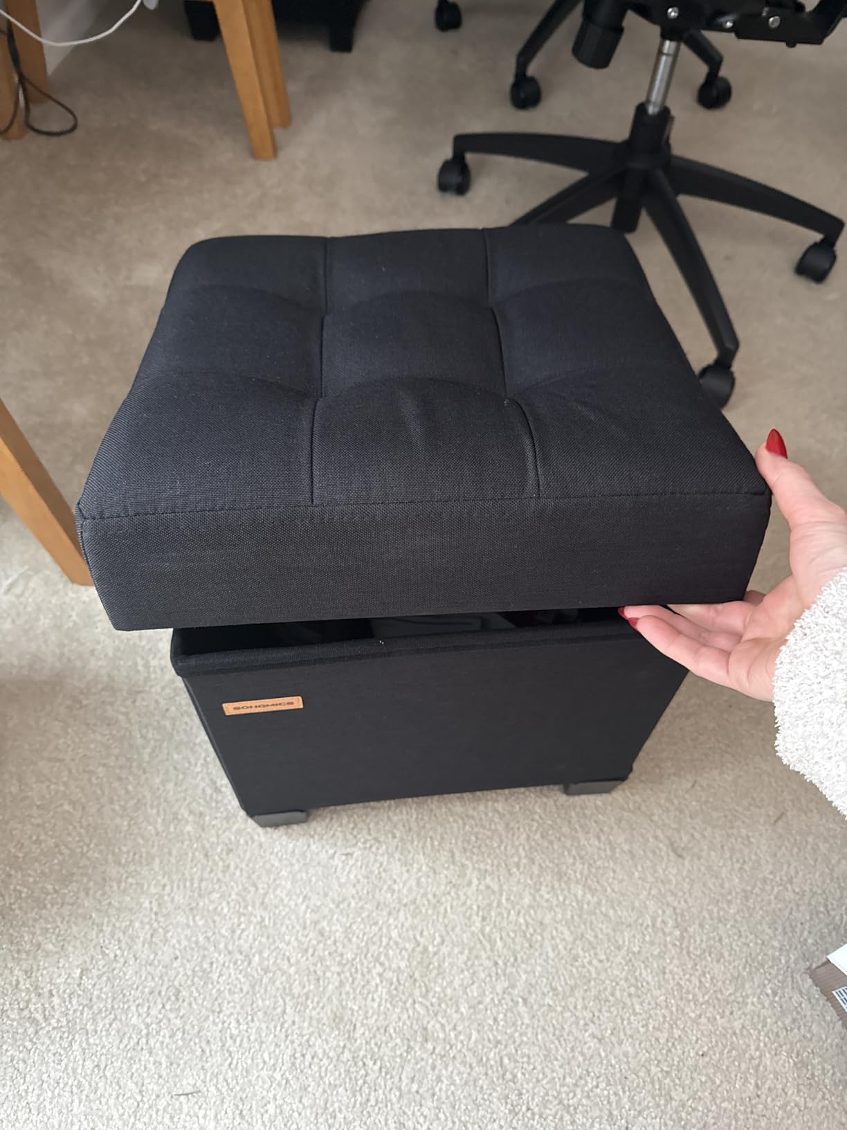 SONGMICS Storage Ottoman, Small Foot Rest, 15.7 x 12.6 x 13.2 Inches customer photo 1
