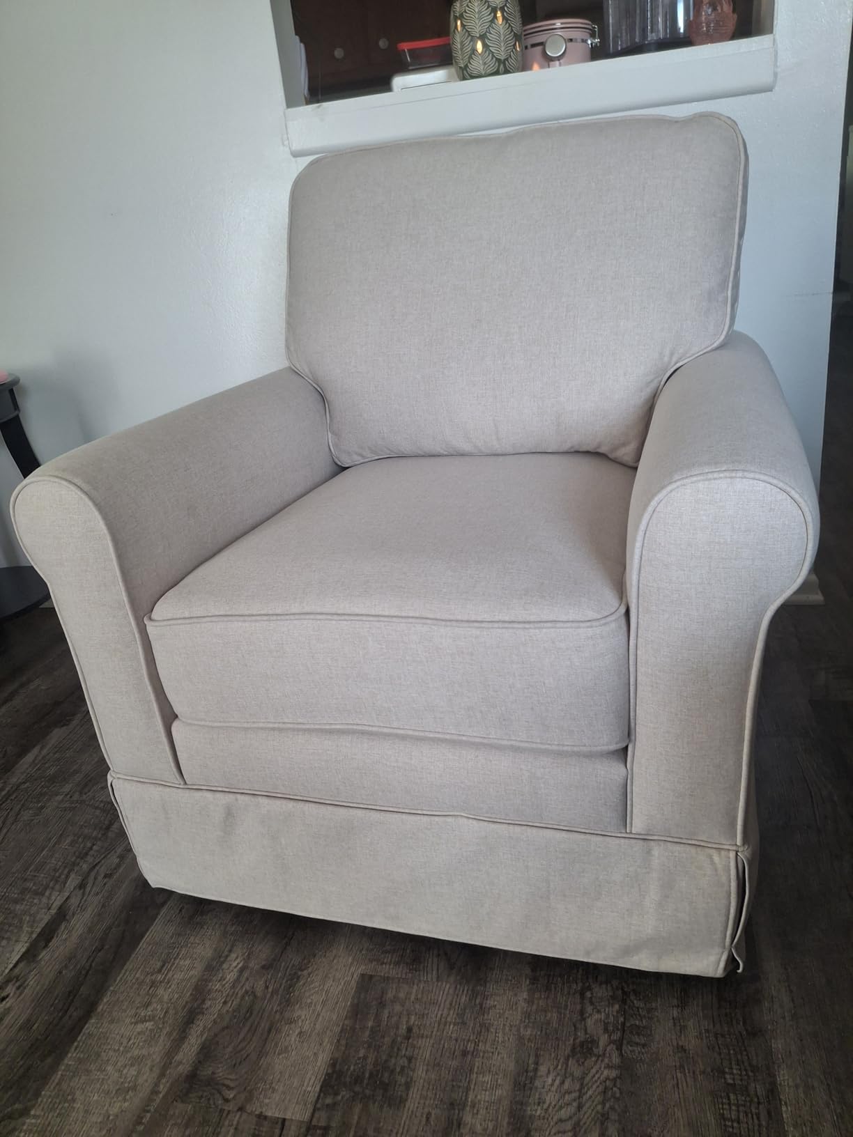INZOY Swivel Accent Chair Linen Mid Century Modern Chair, Comfy Swivel Barrel Reading Chair, Upholstered Square Chair for Living Room Bedroom Small Spaces, Fully Assembled, Blue Stripe customer photo 1