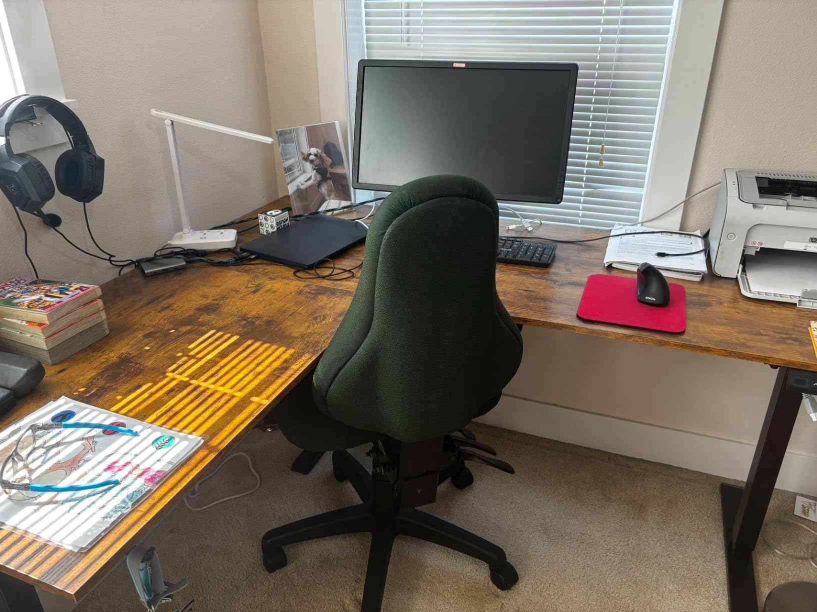 Agilestic 63 x 55 Inch L Shaped Electric Standing Desk, Rustic Brown customer photo 2