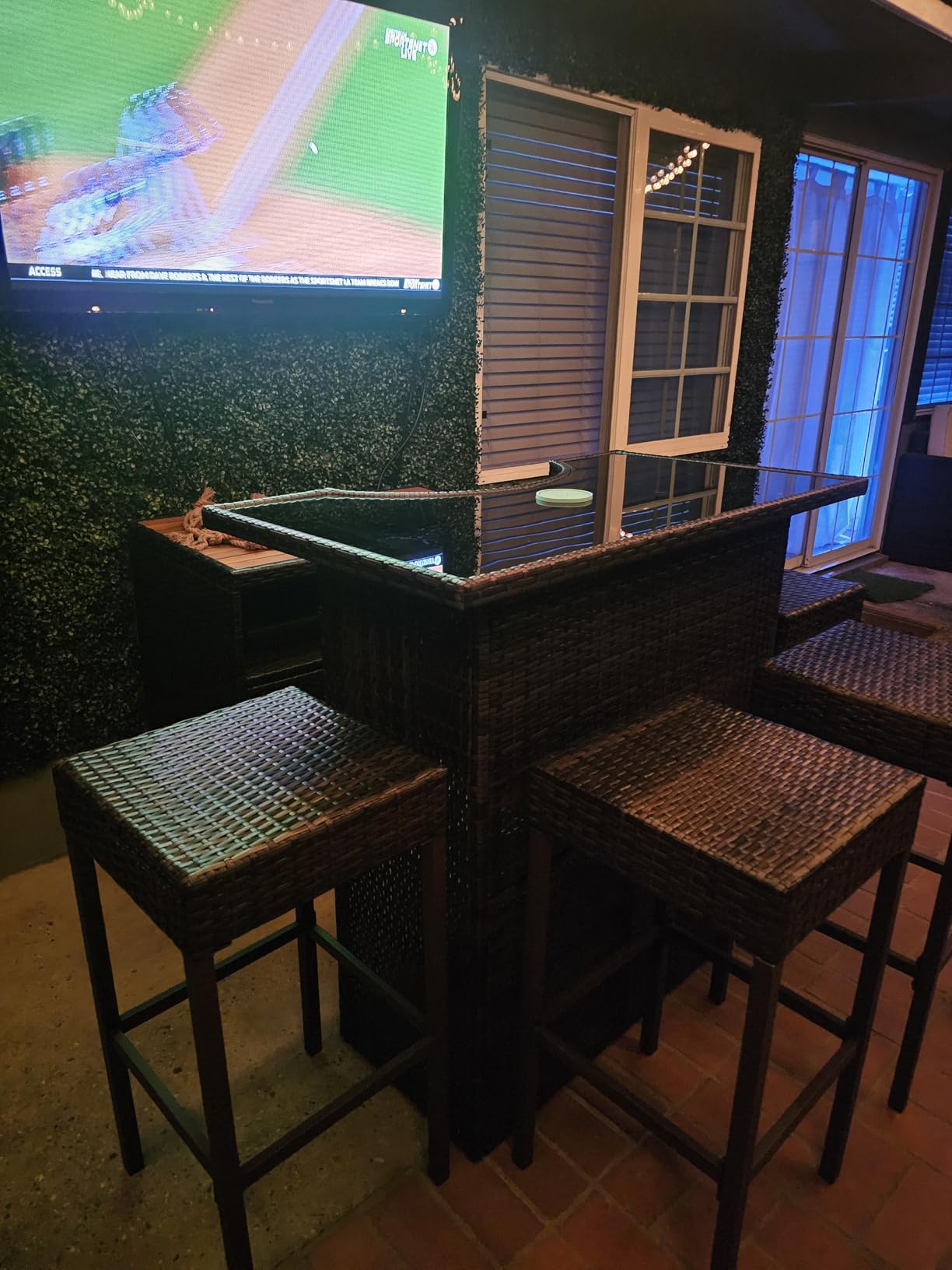 Outsunny 5 Piece Wicker Outdoor Bar Set with Glass Table Top Dark Gray customer photo 1