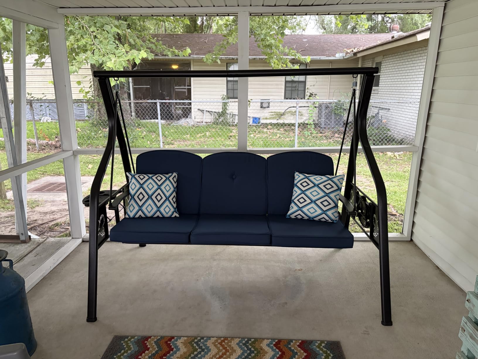 ZZW 3-Seat Outdoor Porch Swing with Stand, Patio Swing with Canopy, 2 in 1 Porch Swing Bed & Patio Swing Chair for Adult customer photo 1