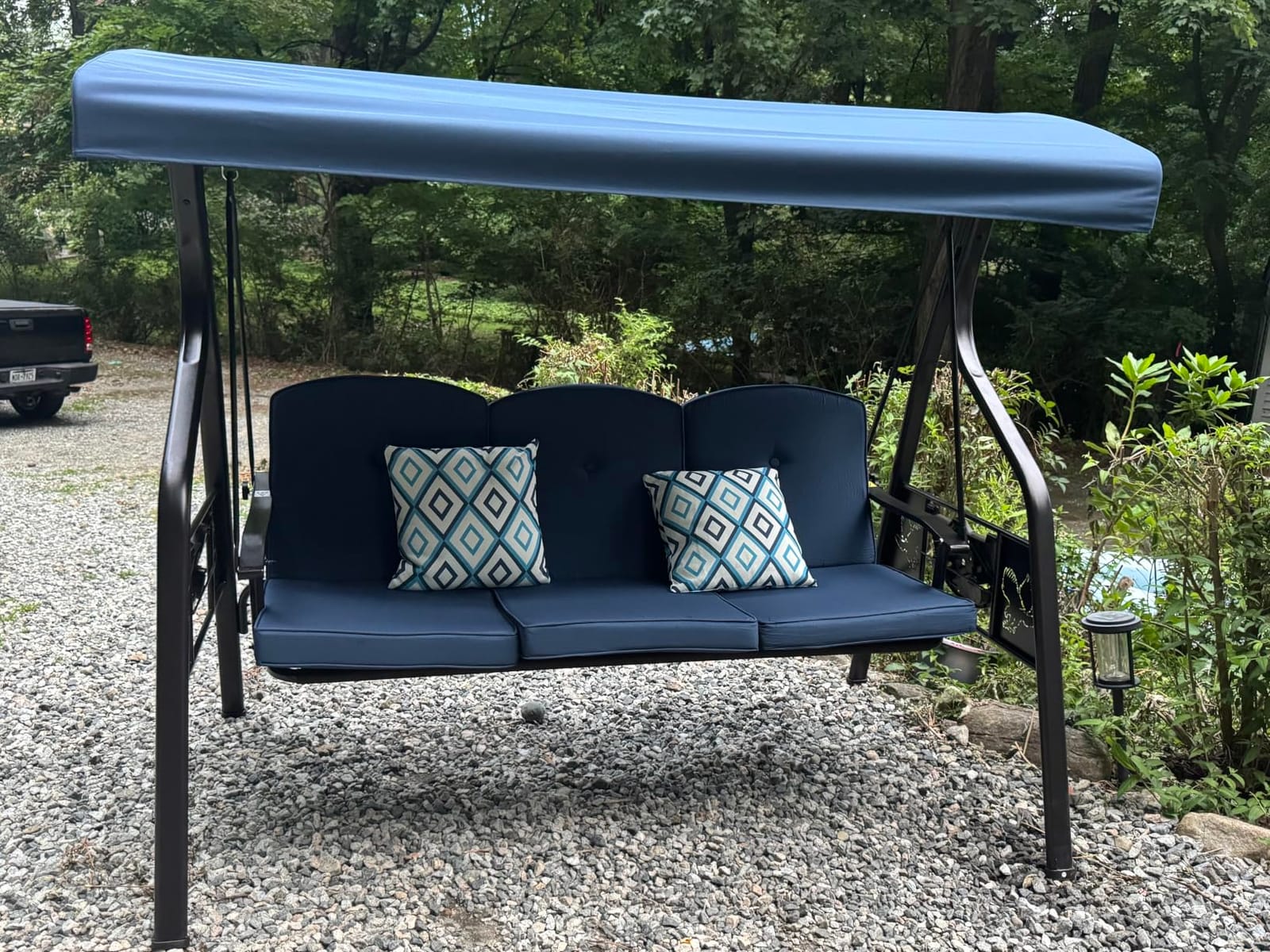ZZW 3-Seat Outdoor Porch Swing with Stand, Patio Swing with Canopy, 2 in 1 Porch Swing Bed & Patio Swing Chair for Adult customer photo 2