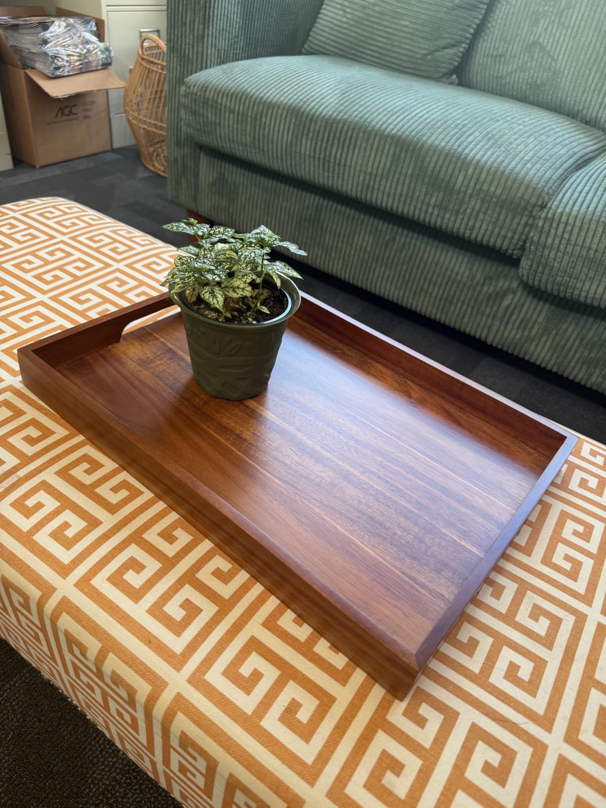 17 Inch Acacia Wood Serving Tray with Handles - Large Wooden Tray for Ottoman, Breakfast in Bed, Dinner, Coffee Table - Decorative Rectangular Tray for Living Room Bedroom Entryway and Kitchen customer photo 1
