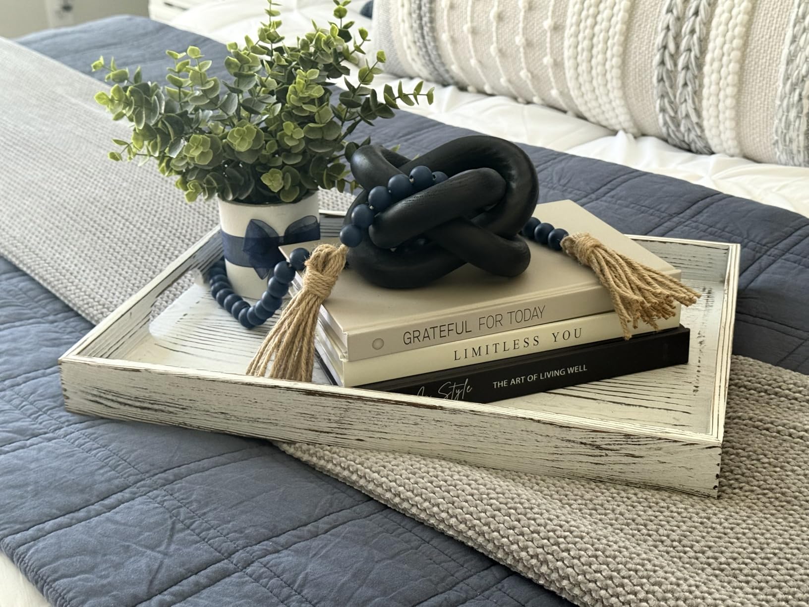 17 Inch Acacia Wood Serving Tray with Handles - Large Wooden Tray for Ottoman, Breakfast in Bed, Dinner, Coffee Table - Decorative Rectangular Tray for Living Room Bedroom Entryway and Kitchen customer photo 2