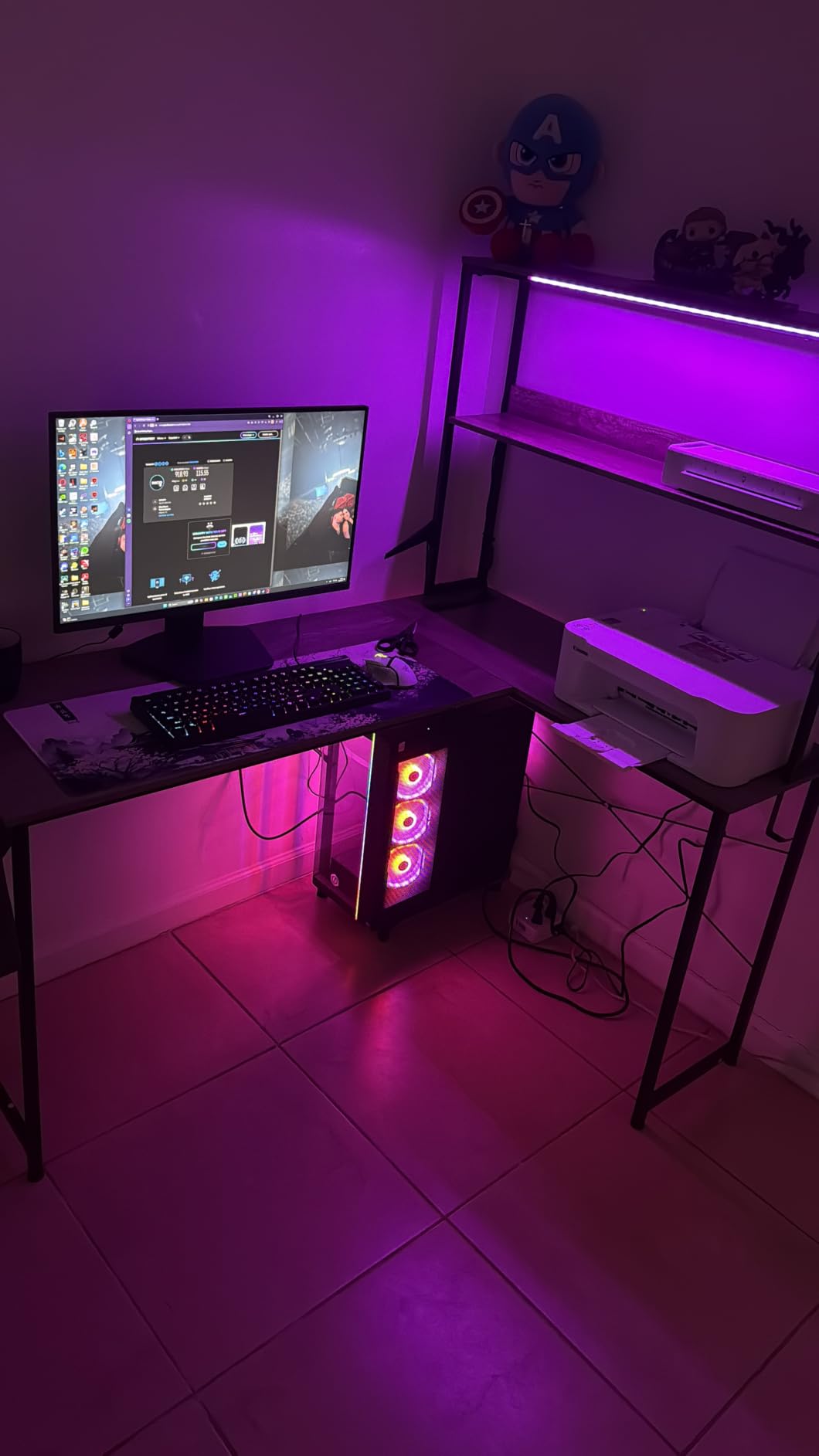 AODK L Shaped Desk Gaming Desk with LED Light & Power Outlet | 53 Inch Black Reversible L Shaped Computer Table with Shelf & Storage Bag & Hook for Home Office customer photo 2