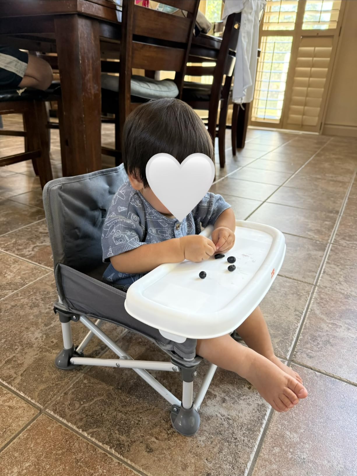 Bright Starts Pop 'N Sit Portable Booster Seat, 3-in-1 Floor Seat, Travel High Chair & Toddler Booster with Feeding Tray, Indoor/Outdoor, Grey, 6 Months-3 Years customer photo 1
