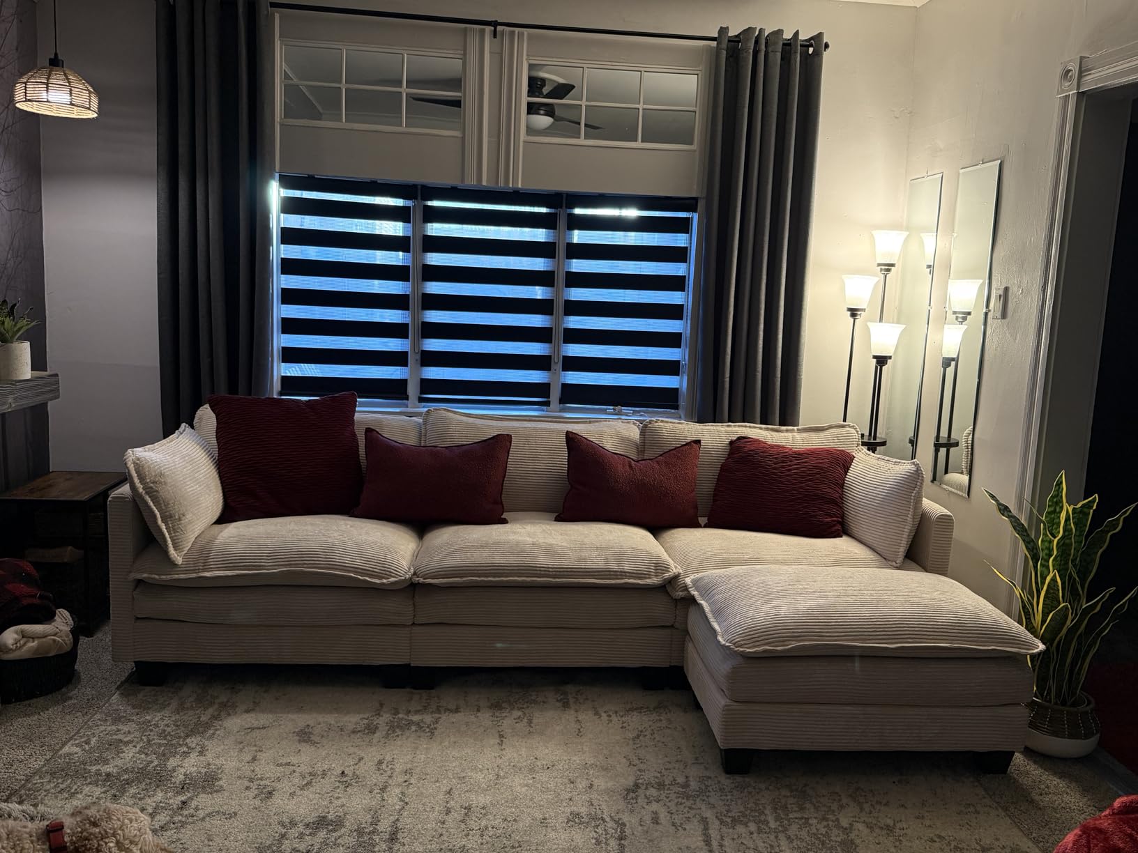 ROWHY 112'' Modular Sectional Cloud Couch with Movable Ottoman, 4 Seat Modern Corduroy Sofa, Deep Seat L Shaped Couch for Living Room Bedroom Apartment, Beige customer photo 1