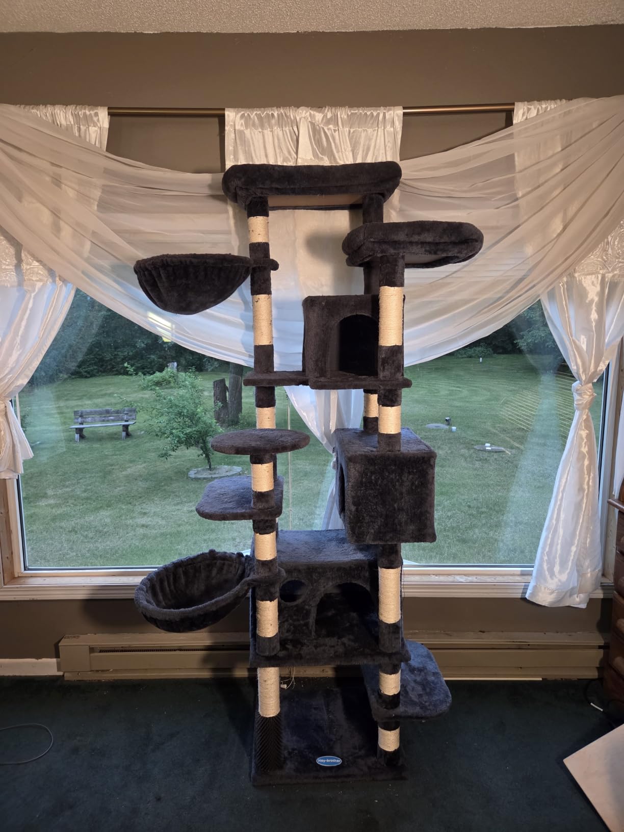 Hey-brother Cat Tree, Multi-Level Tower with 3 Condos, Hairbrush, MPJ035-MG | 74 Inches XL Large Scratching Posts for Indoor Cats and Kittens, 2 Wide Platforms, 2 Plush Baskets, Toy Balls, Smoky Gray customer photo 1