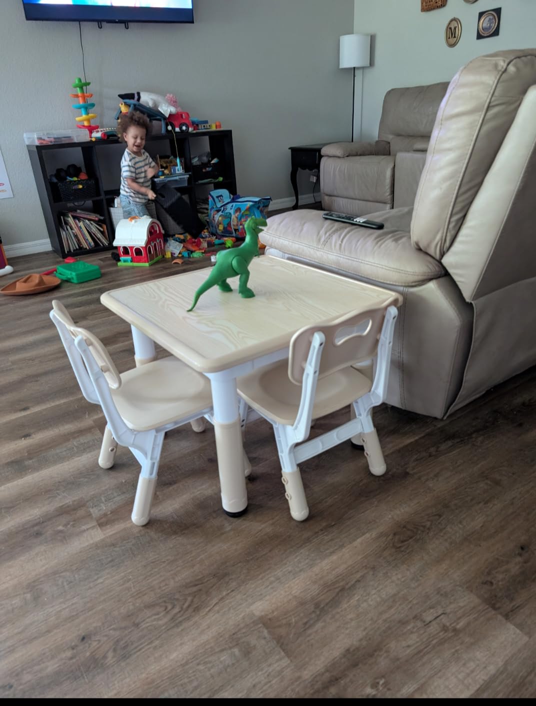 Kids Table & Chairs Set (2 Chairs) Height Adjustable for Ages 2-8 | Non-Slip Toddler Activity Table with Wipe-Clean Desktop, Montessori Learning & Art Drawing Tables for Home Preschool customer photo 2