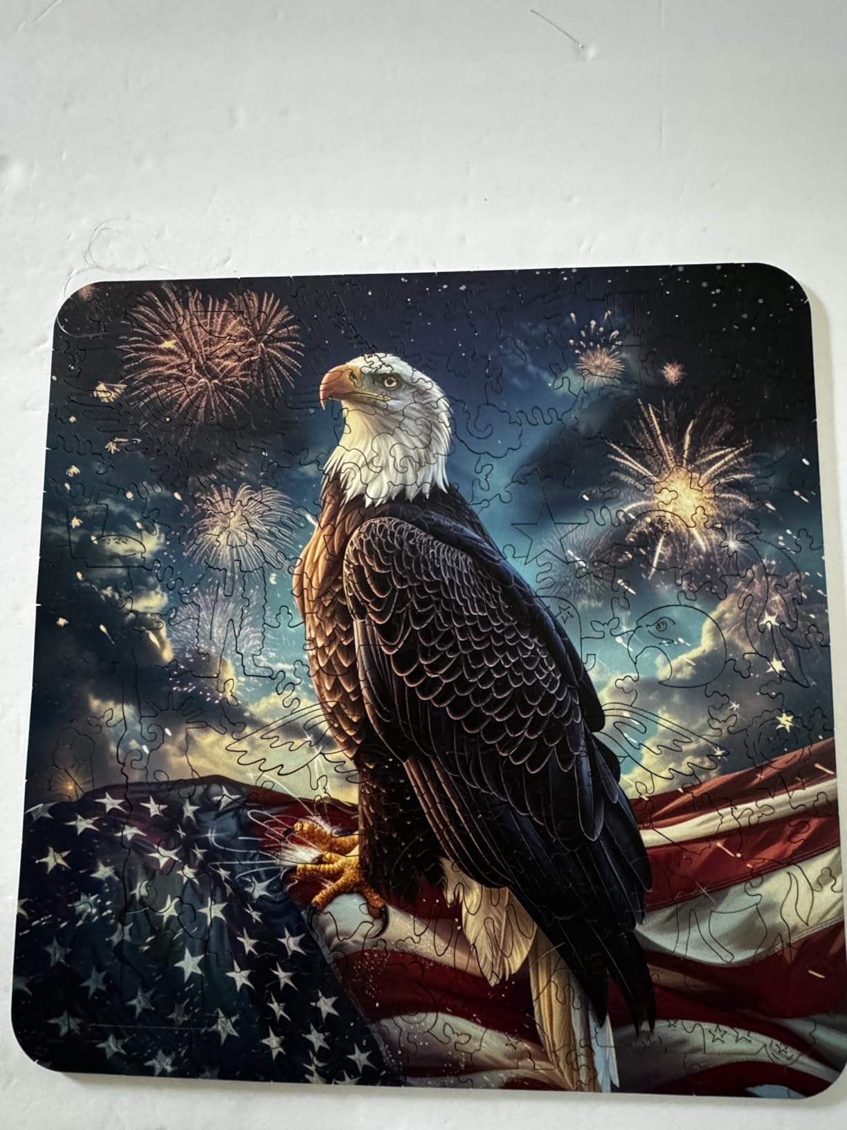 Reouinty Wooden Puzzle for Adults, Eagle Flag 200 Piece 11.2x11.2 in | Jigsaw Puzzle, Independence Day Puzzle, Beautiful Wall Decor, Unique Puzzle, Wood Puzzle for Patriot, Gifts for Family Game customer photo 1
