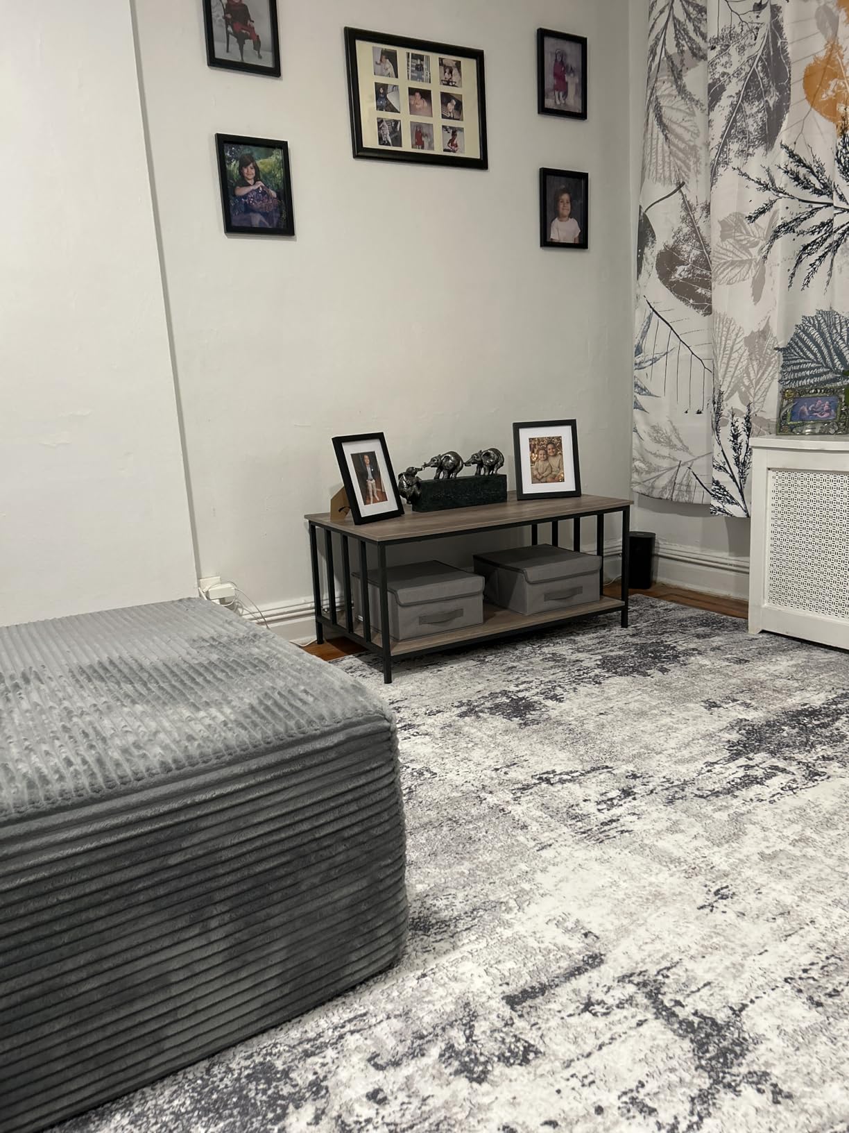 Homeiju Coffee Table for Living Room with Slatted Sides Frame, Modern Farmhouse Living Room Table with 2-Tier Storage Shelf for Home Office, Apartment, Grey Wash, 39 inch customer photo 1
