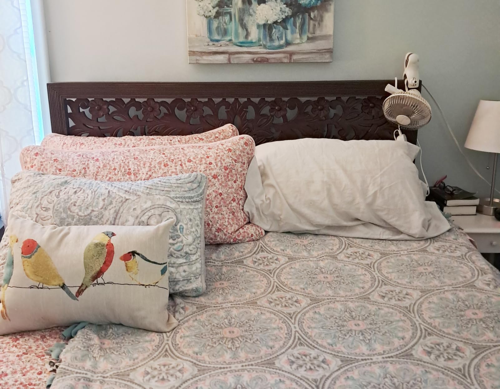COTTON CRAFT Solid Wood Sturdy Queen Headboard - Rustic Antique Brown | Compatible with All Bed Frames - Intricate Hand Carved Rajasthan Motif - Bohemian Transitional - Beautiful for Any Bedroom customer photo 1