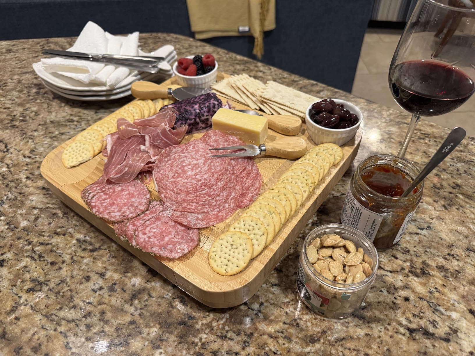 Premium Bamboo Charcuterie Board Set with Hidden Drawer & 4 Cheese Knives - 13x13 Large Cheese Board Serving Tray - Unique Housewarming Gifts for New Home, Wedding & Bridal Shower Gifts for Couples customer photo 2