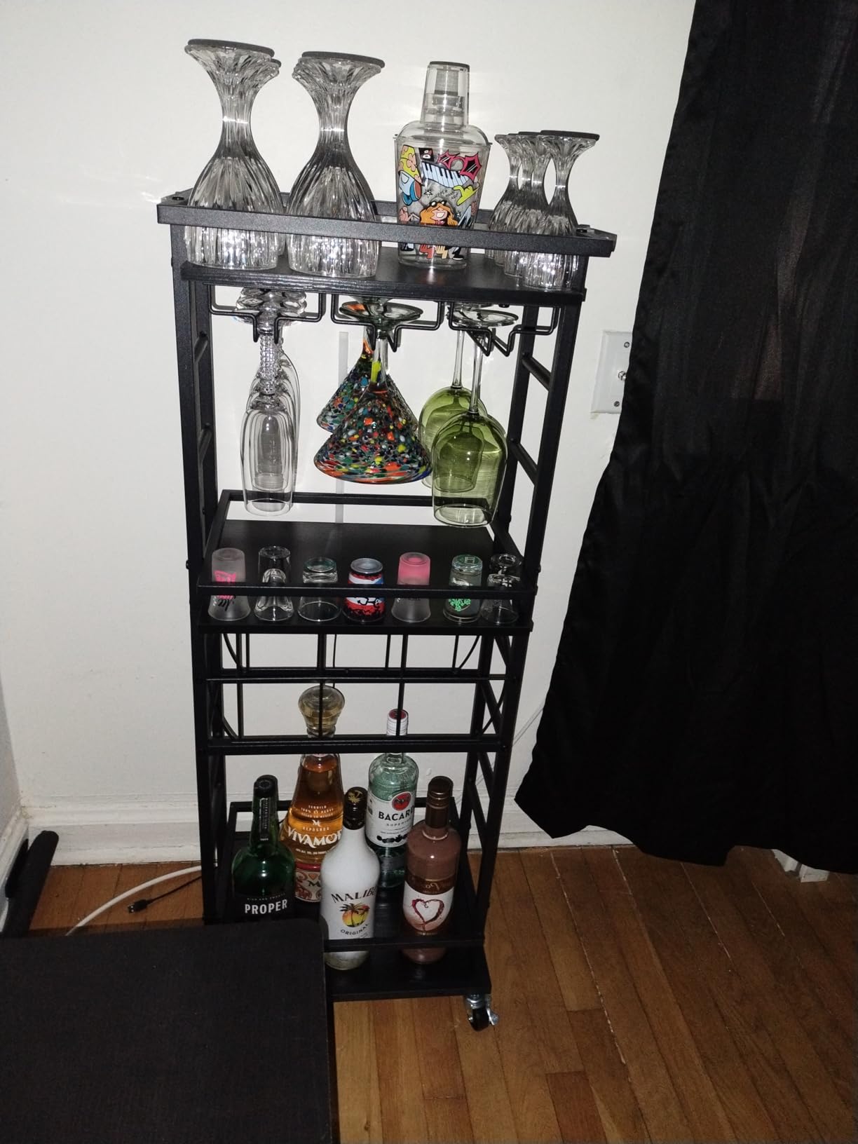 4 Tier Bar Cart for Home with Wheels, Home Bar Serving Cart, Rolling Mini Wine Cart with Wine Rack and Glass Holder, Drink Cart for Dining Room, Living Room, Kitchen, Bar and Outdoor, Rustic Brown customer photo 1