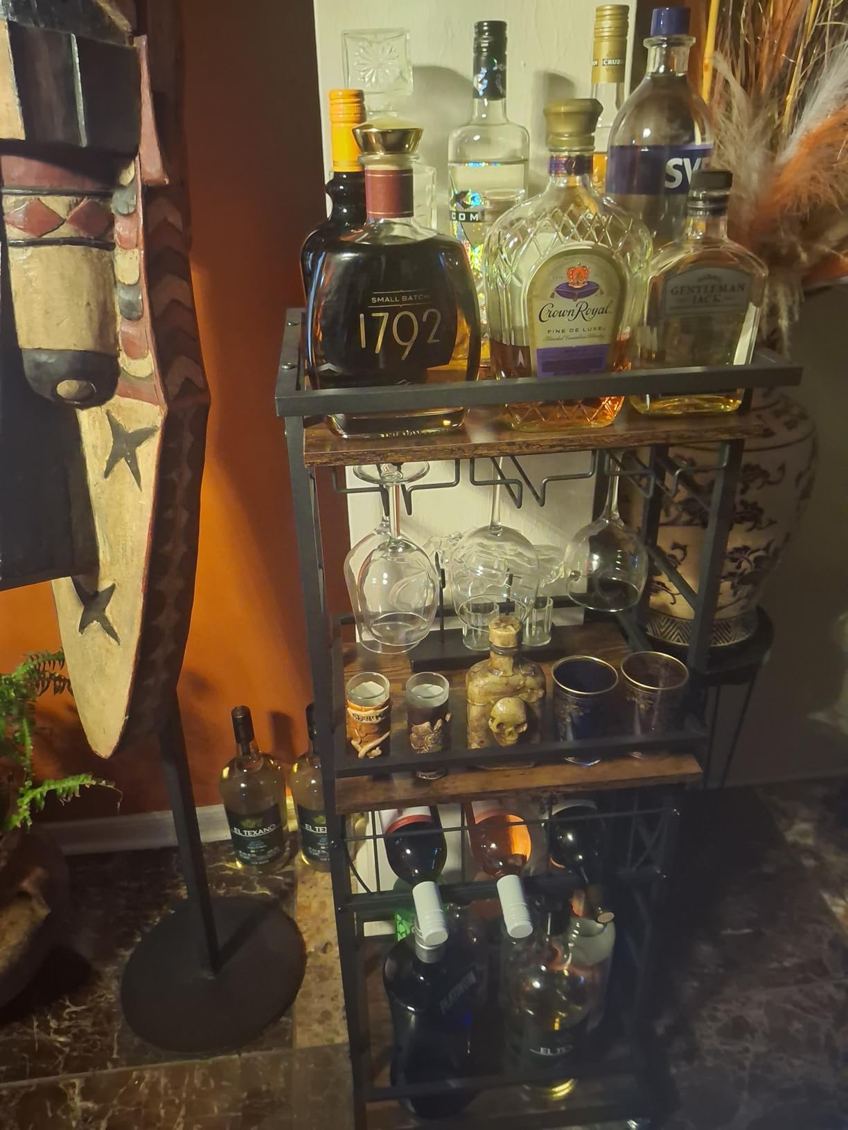 4 Tier Bar Cart for Home with Wheels, Home Bar Serving Cart, Rolling Mini Wine Cart with Wine Rack and Glass Holder, Drink Cart for Dining Room, Living Room, Kitchen, Bar and Outdoor, Rustic Brown customer photo 2