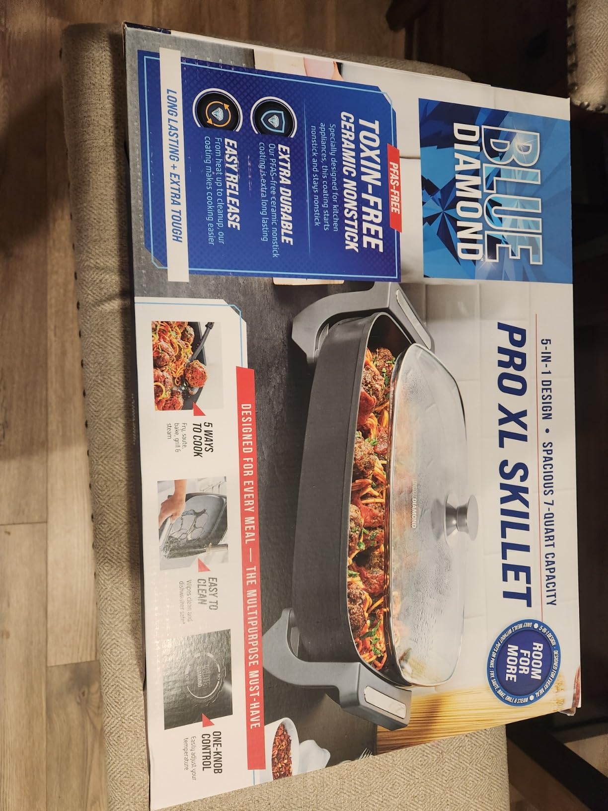 Blue Diamond 7QT Diamond Ceramic Nonstick 5-in-1 Electric Skillet, Graphite | PFAS-Free Nonstick, Extra Large Electric Skillet, Adjustable Temperature Dial, Stay-Cool Grips, Easy-Clean Interior customer photo 2