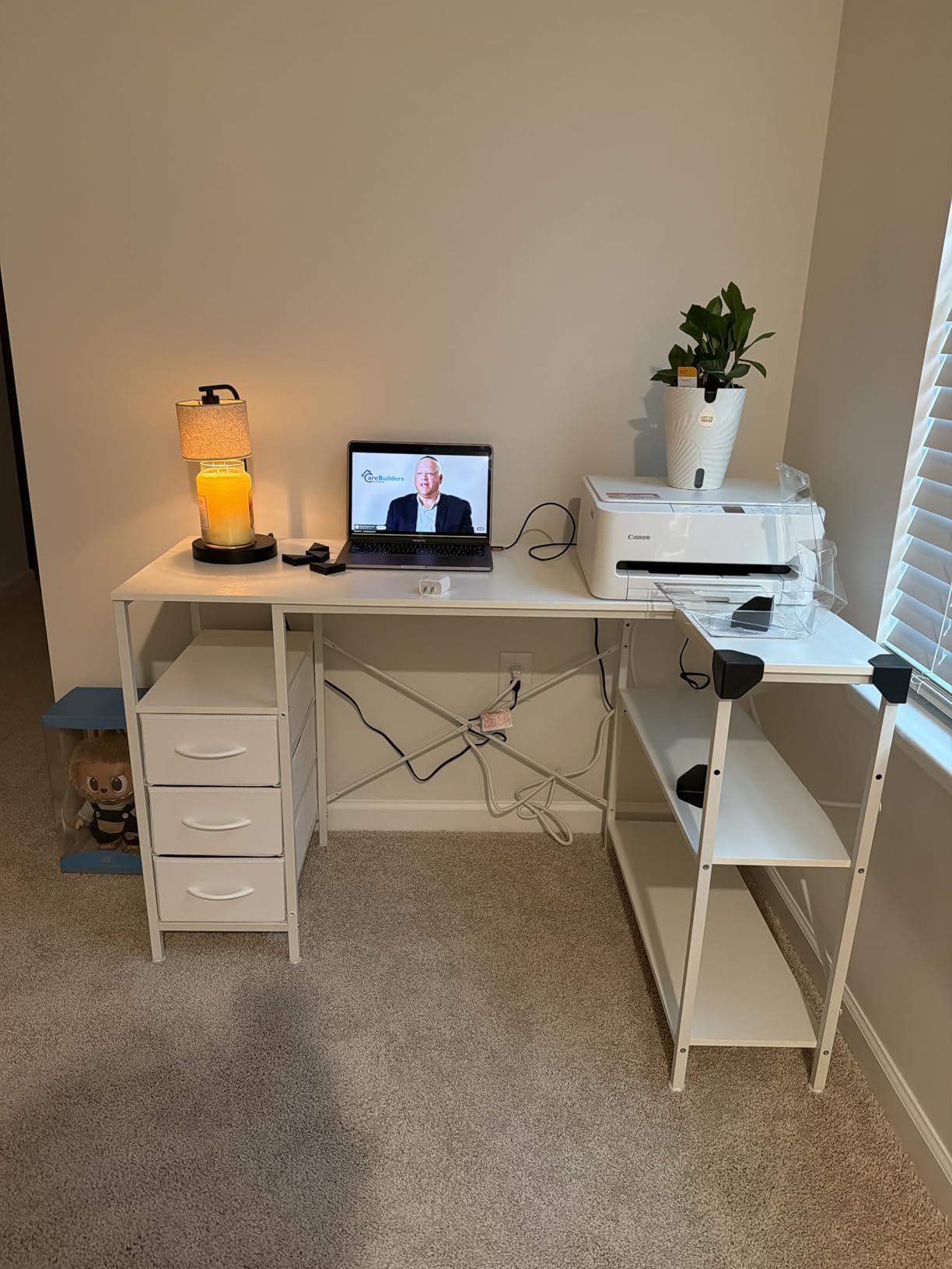 Huuger L Shaped Office Desk with Power Outlets & 3 Drawers | 47 Inch Computer Desk with Shelves, for Gaming, Corner Work, Home Office, Study, Rustic Brown customer photo 1