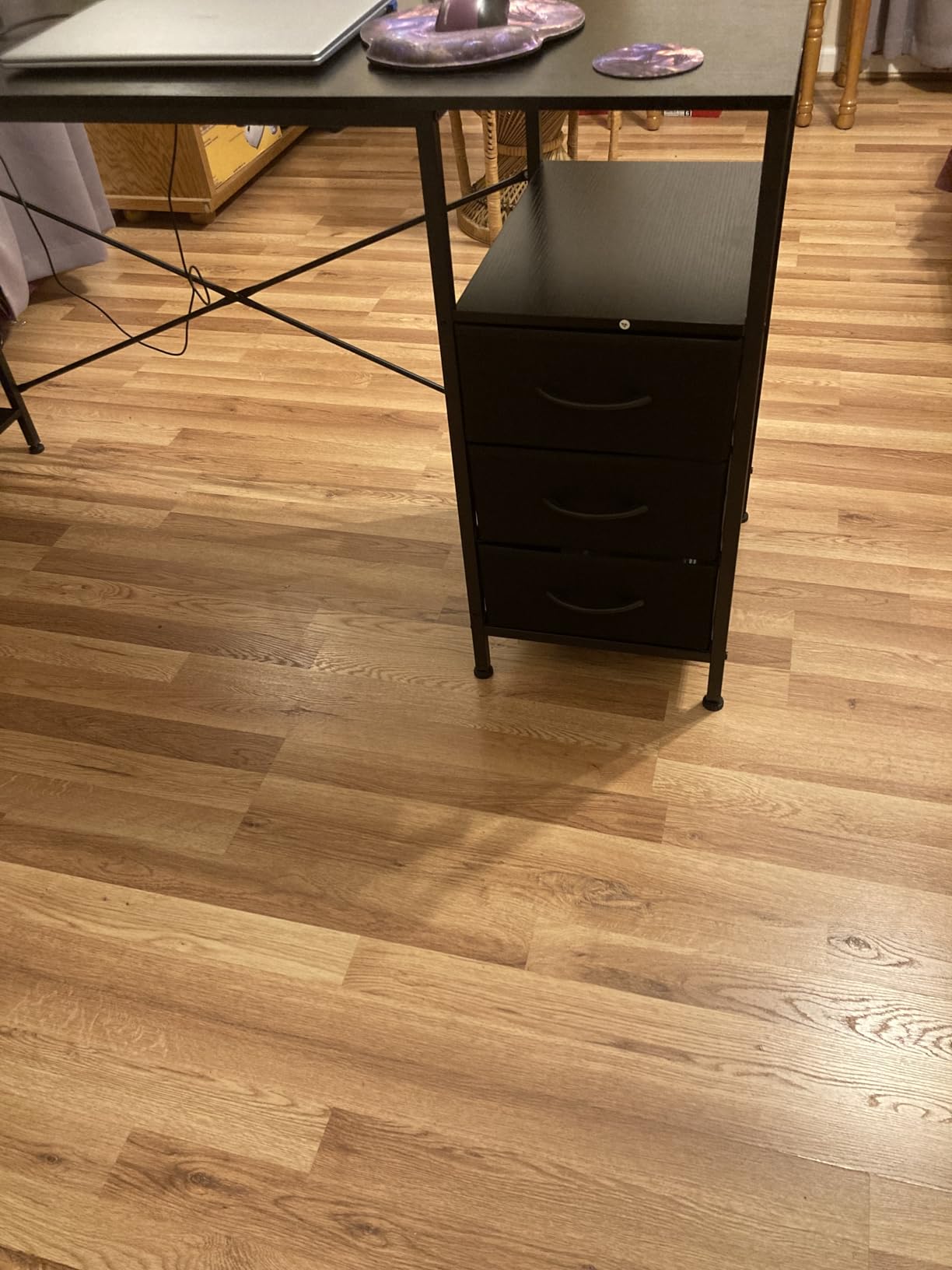 Huuger L Shaped Office Desk with Power Outlets & 3 Drawers | 47 Inch Computer Desk with Shelves, for Gaming, Corner Work, Home Office, Study, Rustic Brown customer photo 2