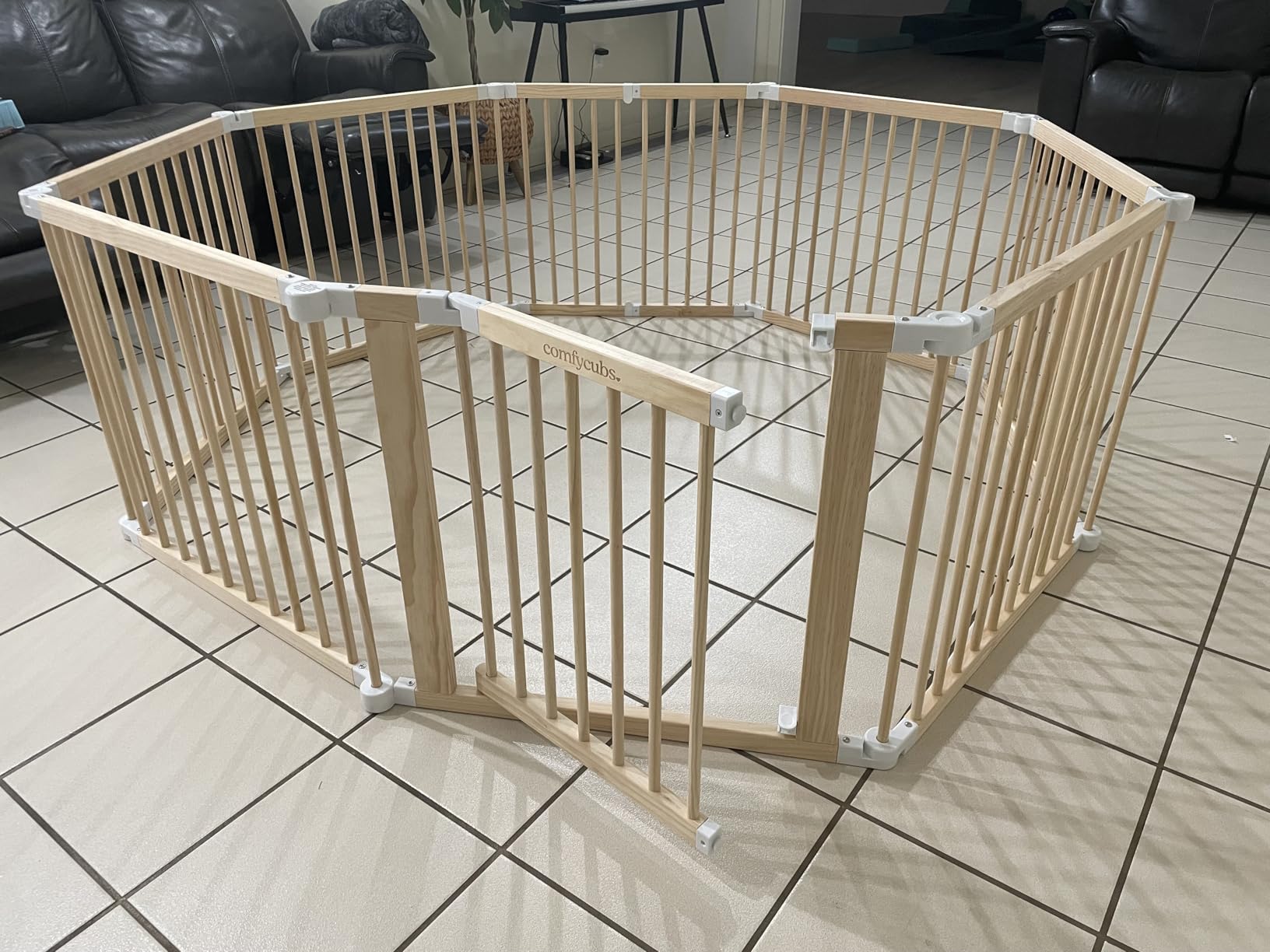 Comfy Cubs Baby Gate Playpen 57x57x25in - Foldable Playpen Light Wood White customer photo 1