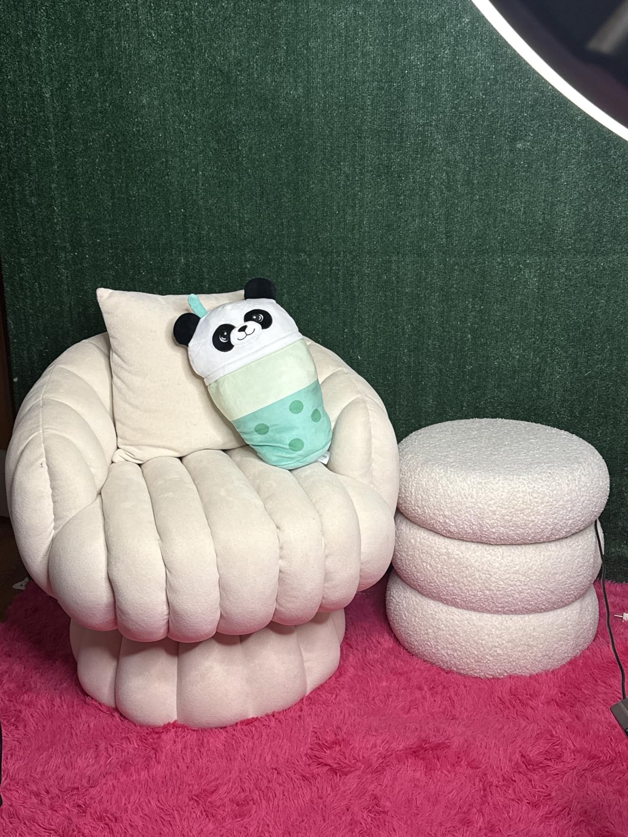 Mistpople Mid Century Modern 360 Degree Barrel Swivel Accent Sofa Chair,Fluffy Velvet Fabric Lounge Wide Upholstered Pumpkin Reading Chair, Round Cloud Armchair for Living Room,Bedroom,Vanity(Beige) customer photo 1