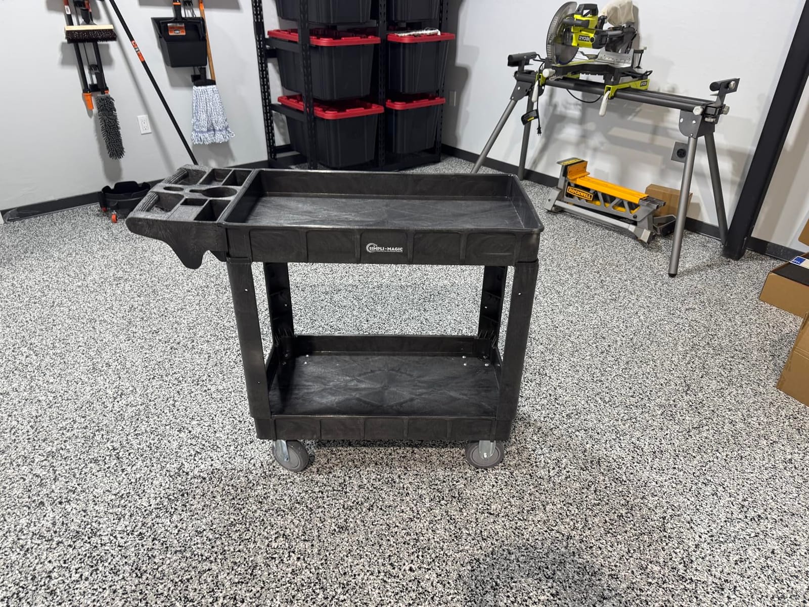 Simpli-Magic Rolling Utility Cart on Wheels, Heavy Duty with Ergonomic Handle, Deep Shelves for Garage, Warehouse, Workshop, 600-Pound Capacity, 40x33x17-Inch, Steel, Black customer photo 2