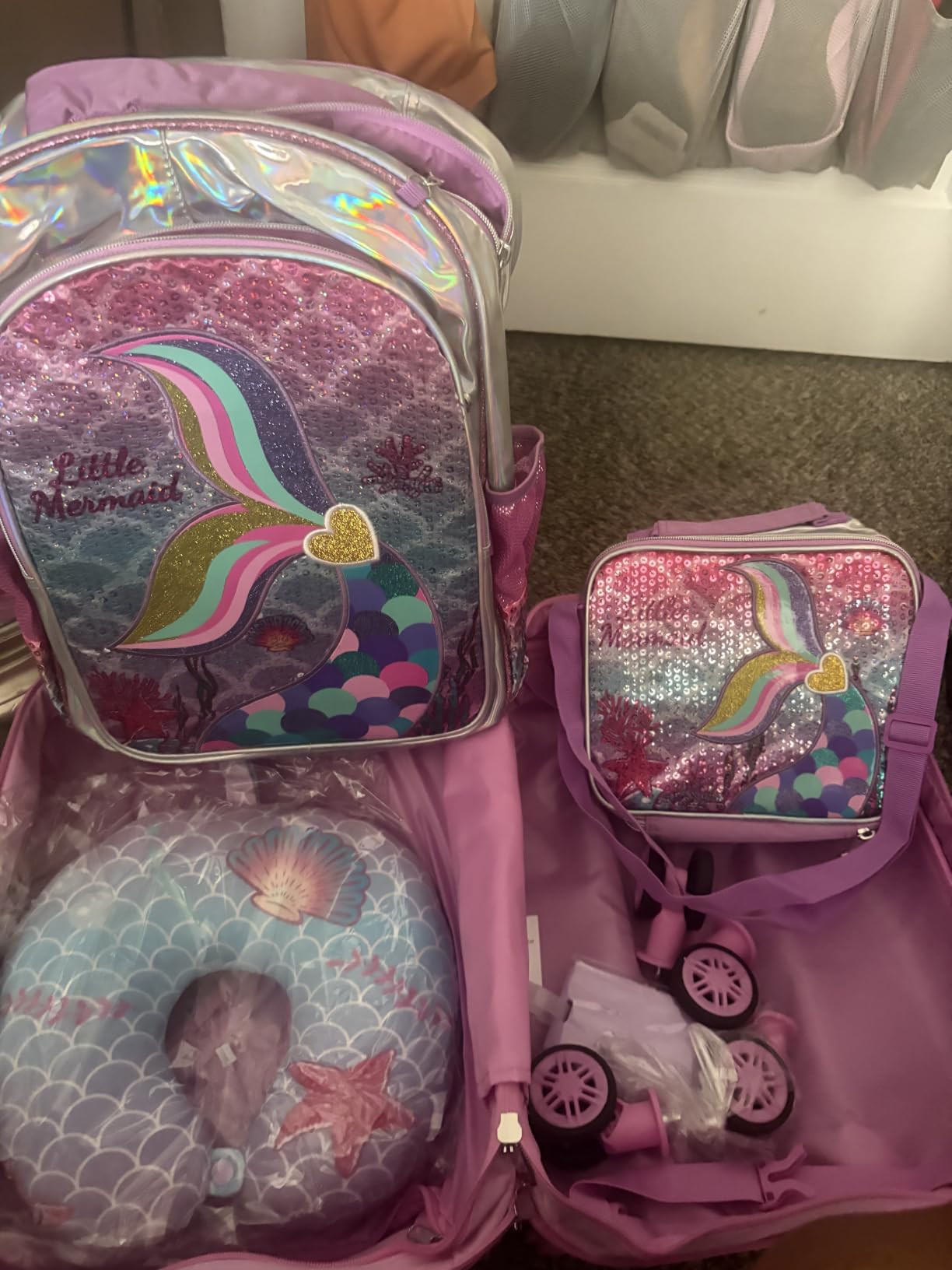 Kid's Luggage Set 5 Piece Suitcase Set 16'' Hardside Luggage with Spinner Wheels Girls Boys Carry on Luggage Travel Rolling Luggage Airline Approved customer photo 2