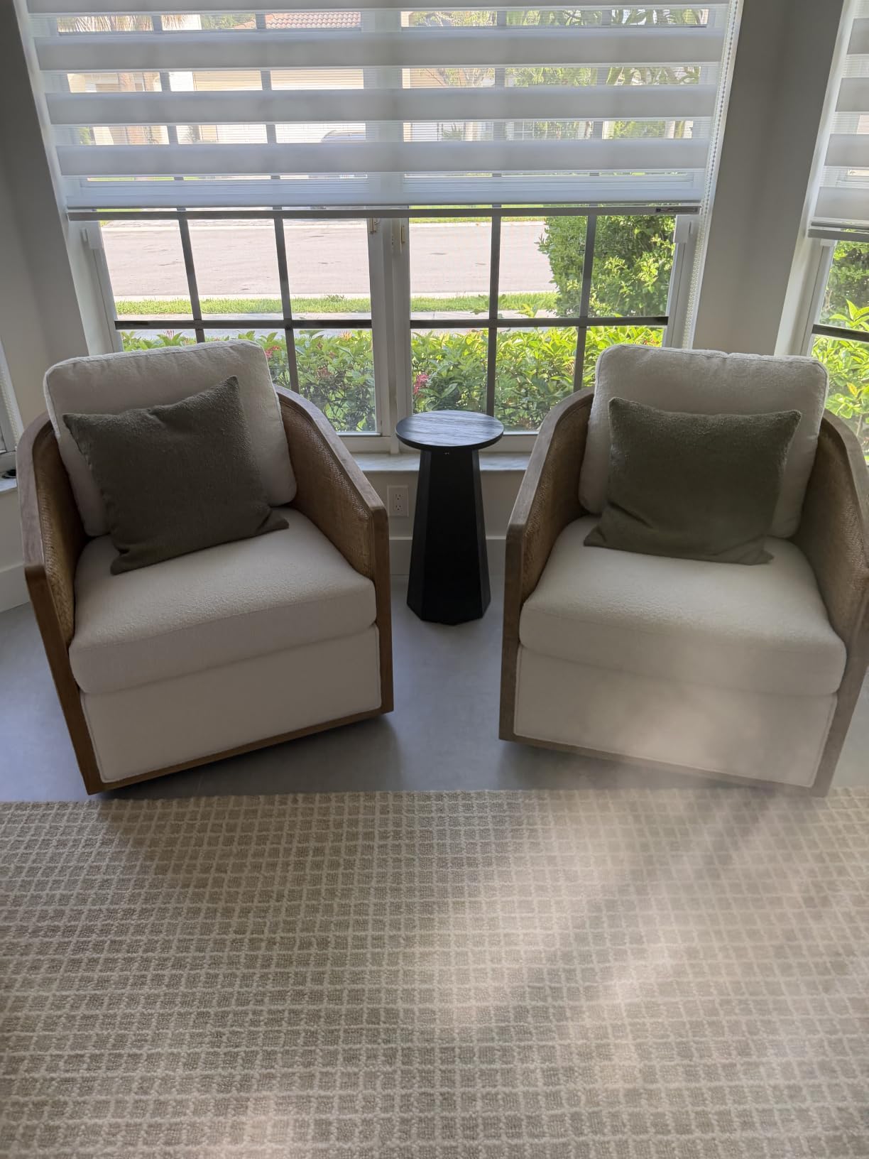 Anwick Brown Swivel Barrel Chair & Rattan Accent Chair, Modern Club Chair, Small Chair, Corner Chairs & Reading Chair for Bedroom, Living Room, Reading Nook, Adults (Beige Boucle) customer photo 1