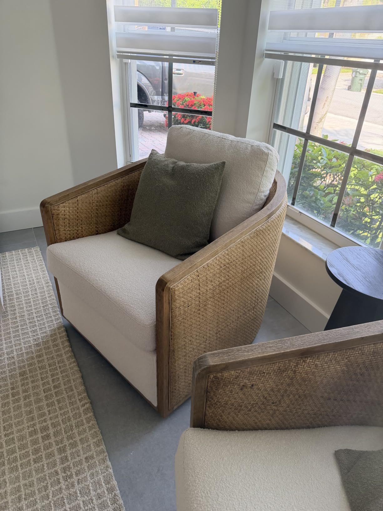 Anwick Brown Swivel Barrel Chair & Rattan Accent Chair, Modern Club Chair, Small Chair, Corner Chairs & Reading Chair for Bedroom, Living Room, Reading Nook, Adults (Beige Boucle) customer photo 2