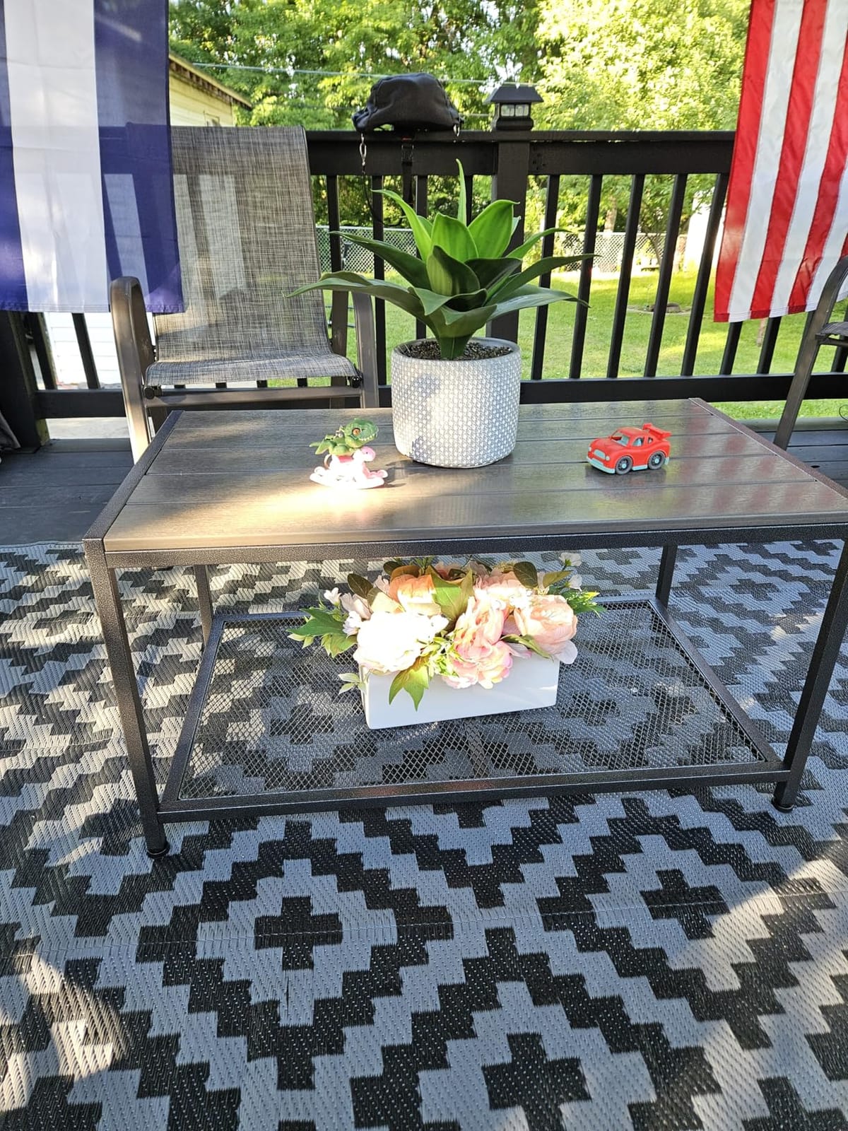 ODK Outdoor Coffee Table with Double-Layer Storage, Rectangle Weather-Resistant Patio Coffee Table for Garden, Balcony, Hot Tub, Poolside, Heavy-Duty Metal Frame, Grey customer photo 1