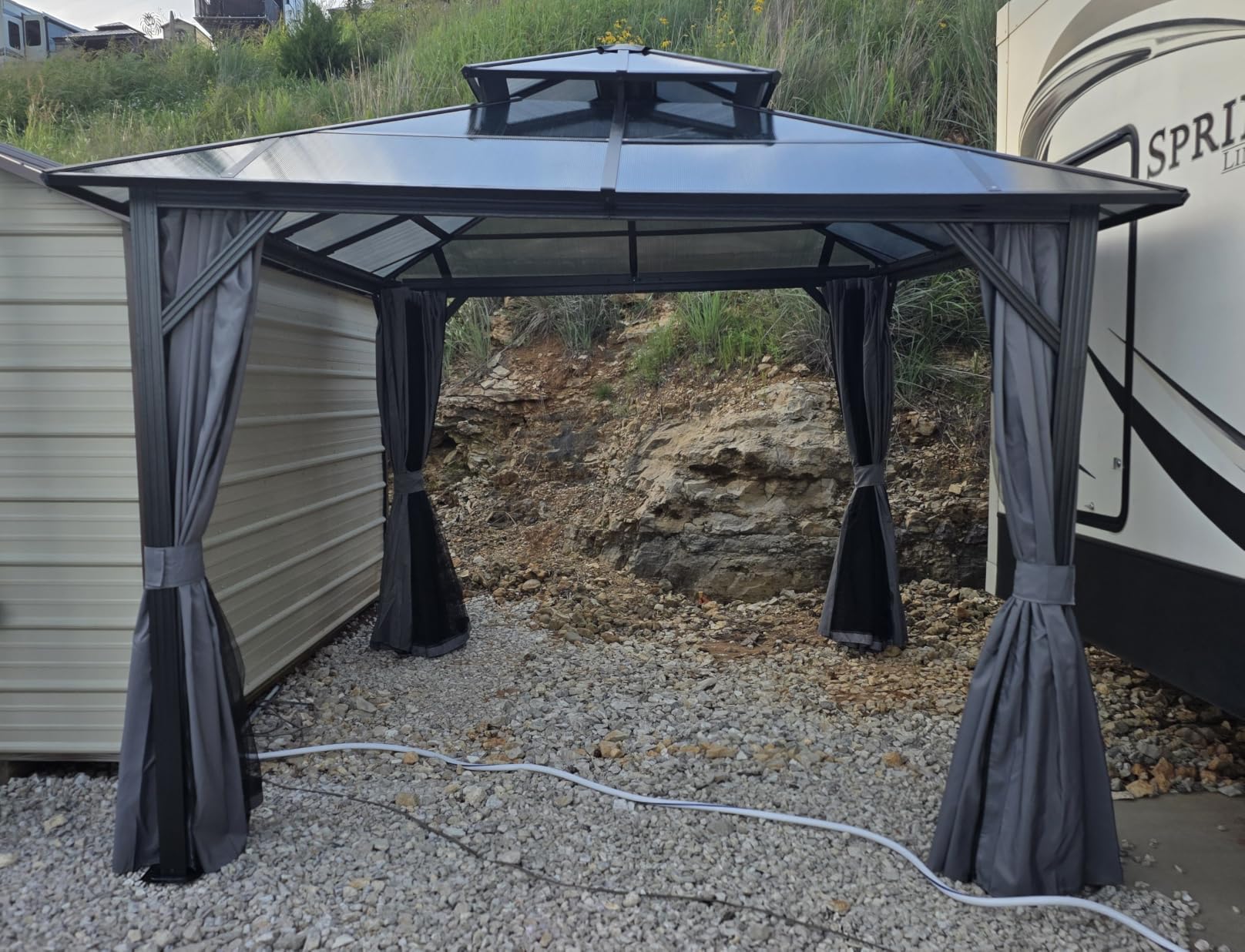 Aoxun 12'x10' Hardtop Gazebo with Polycarbonate Double Roof, Brown customer photo 1