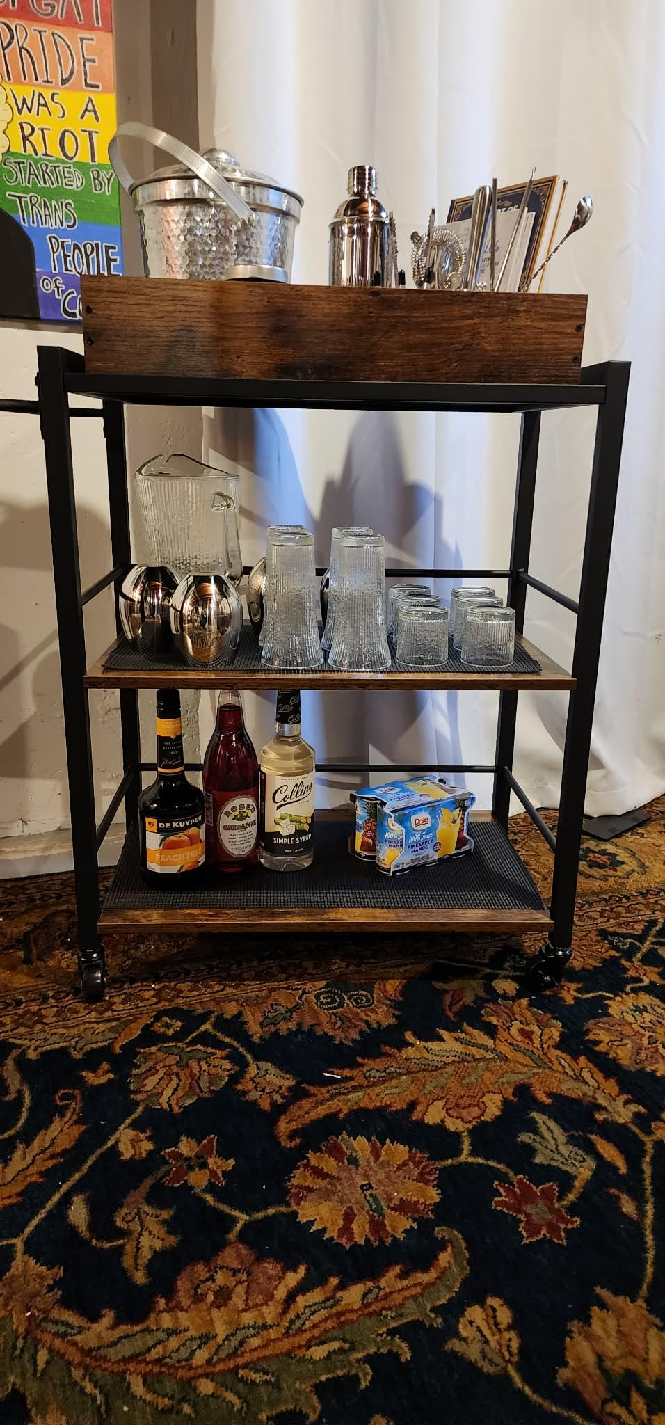 VASAGLE Bar Cart Gold, Large Home Bar Serving Cart with 3-Tier | Mirrored Shelf, Wine Holders, Glass Holders, Kitchen, 15 x 33.9 x 35.4 Inches, Gold ULRC083A02 customer photo 2