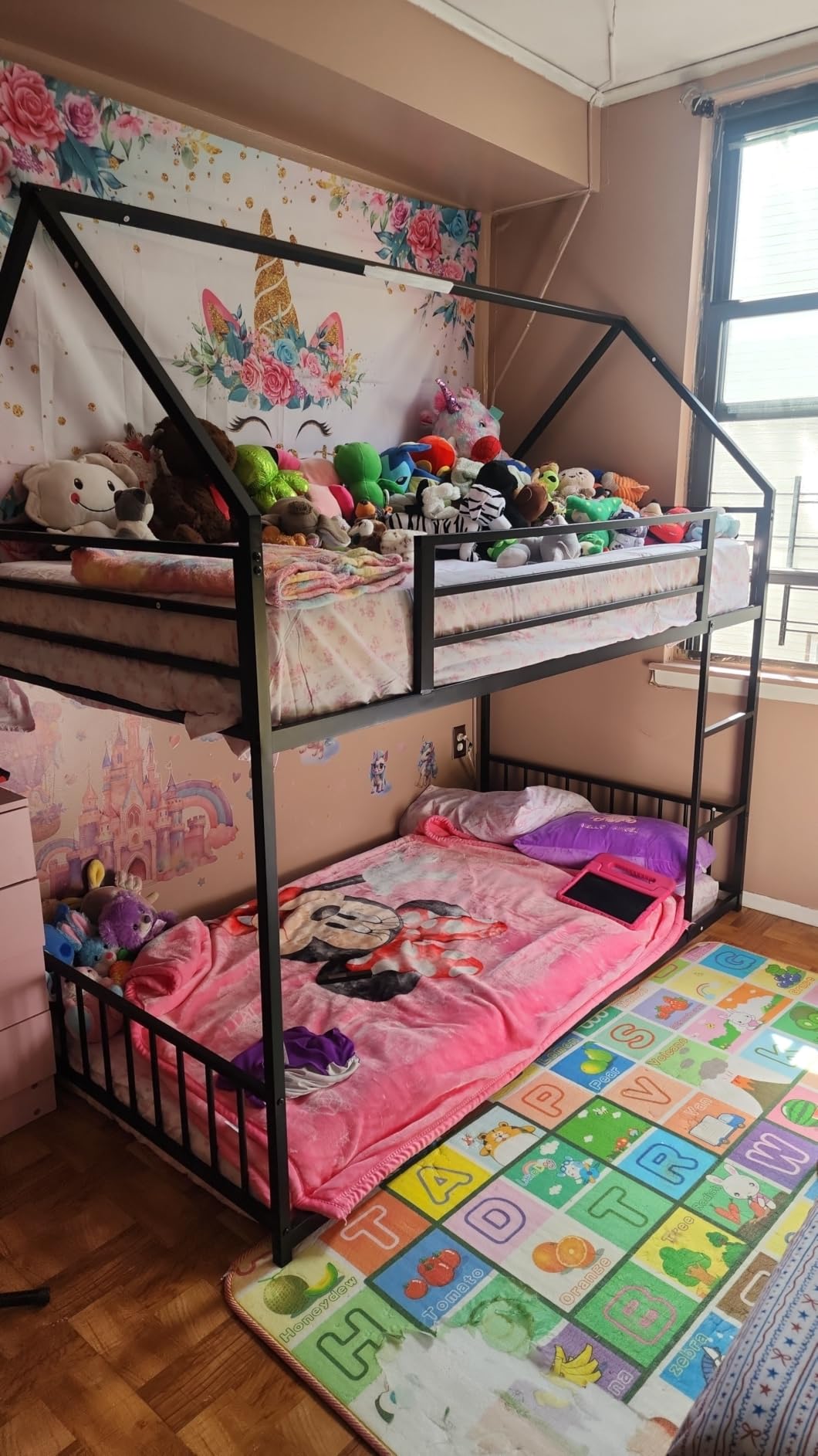 LIKIMIO Bunk Bed Twin Over Twin, House Bunk Bed Frame with Ladder, White customer photo 2