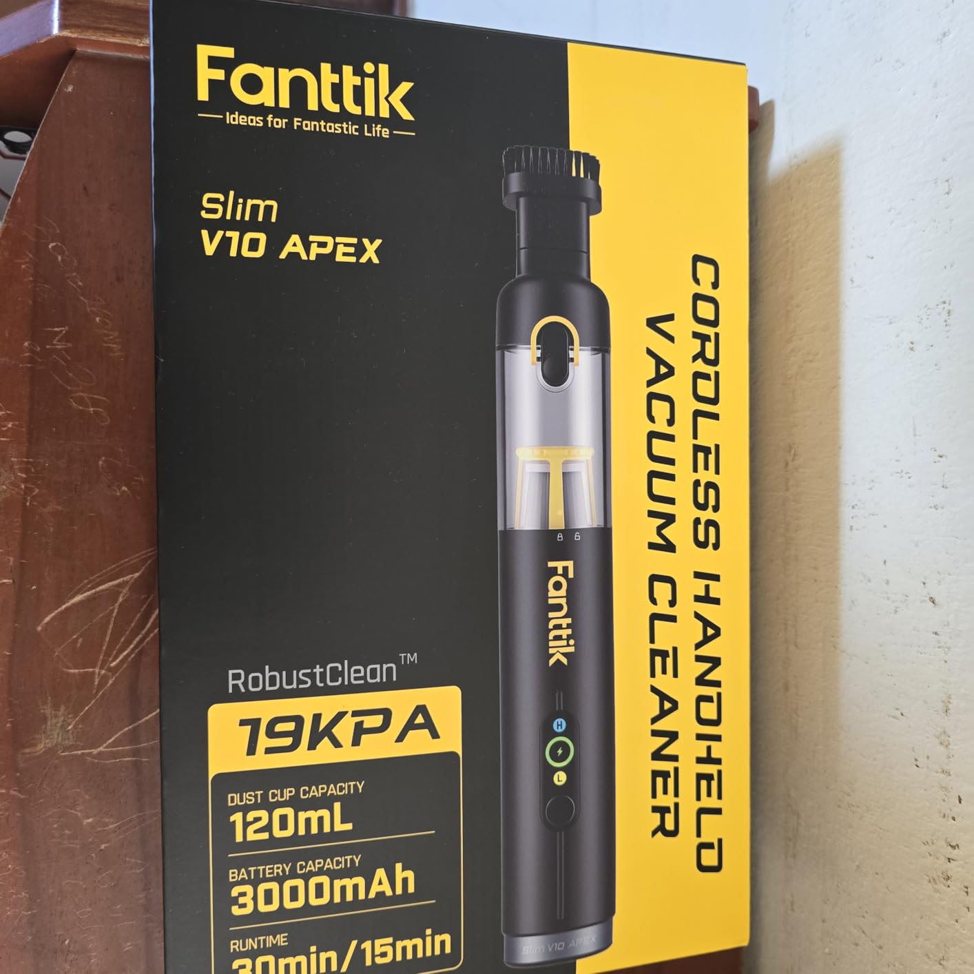 Fanttik Slim V10 APEX Cordless Car Vacuum, 4-in-1 Portable Mini Handheld Vac, Upgraded Smart Digital Display, 19kPa Suction Power, 2 Suction Modes for Small Jobs, Car, Office Desk, Keyboards (Black) customer photo 1