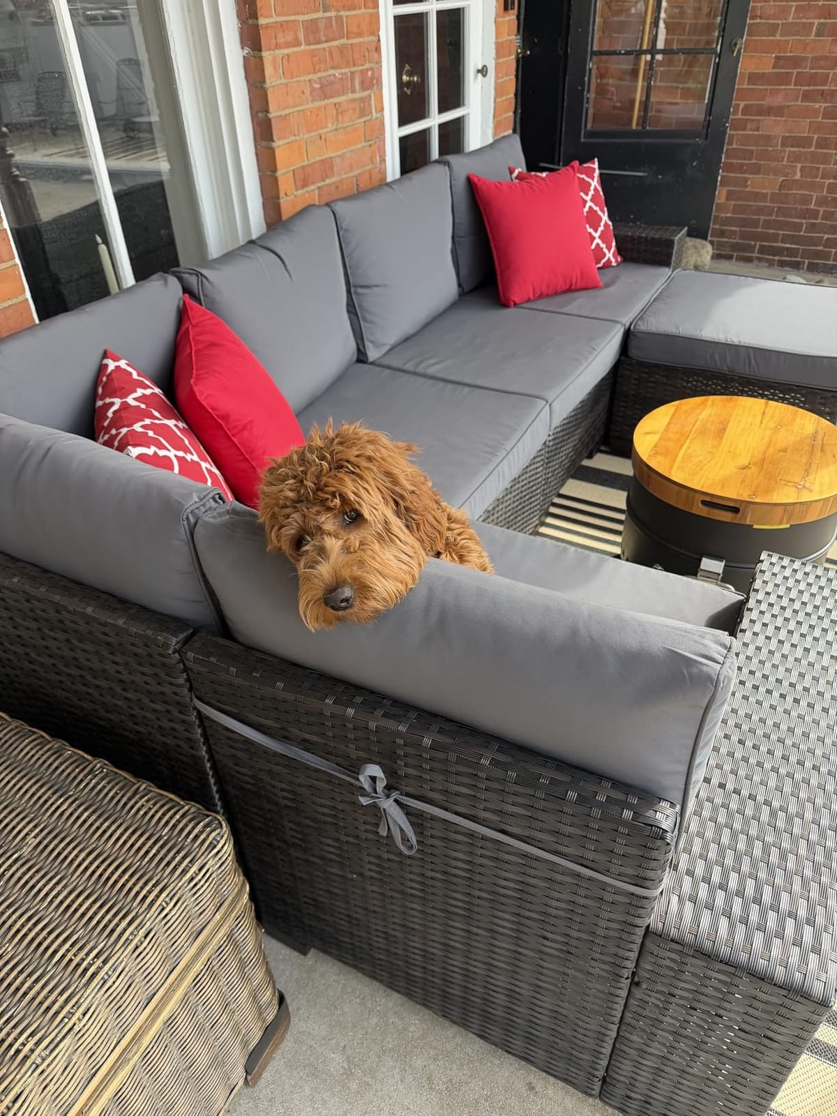 Patio Furniture Set, 6 Pieces Outdoor Couch Sofa with Wider Armrests & Glass Coffee Table, Outdoor Sectional Furniture with Thick Cushions for Party, Poolside, Garden - Beige customer photo 1