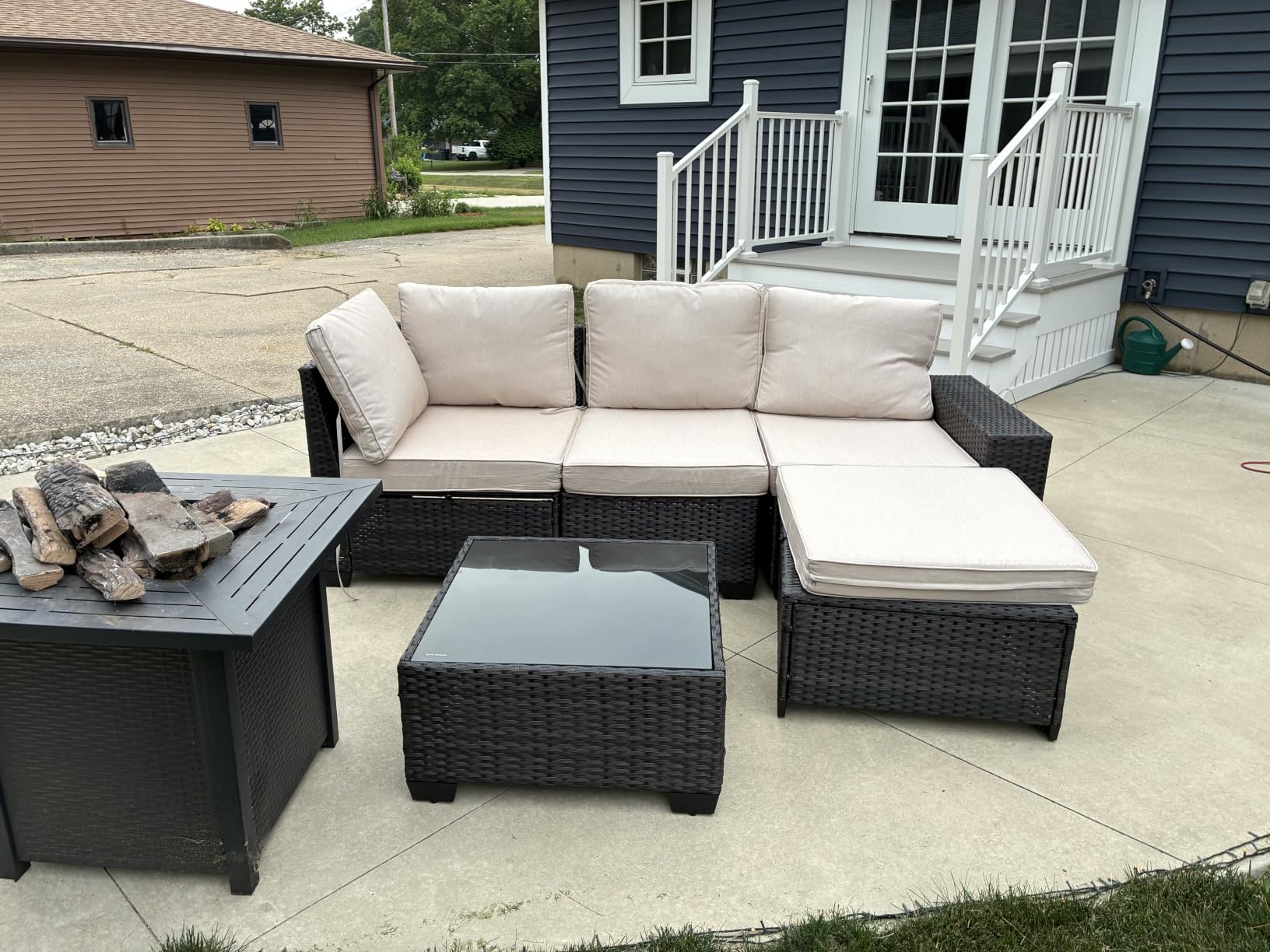 Patio Furniture Set, 6 Pieces Outdoor Couch Sofa with Wider Armrests & Glass Coffee Table, Outdoor Sectional Furniture with Thick Cushions for Party, Poolside, Garden - Beige customer photo 2